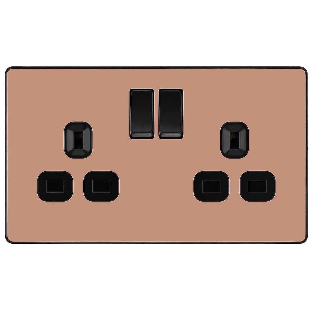 BG Evolve Polished Copper 13A Double Socket PCDCP22B - Premium Electrical Outlet for Home & Office Use | Ideal for Bedrooms, Living Rooms, and Workspaces