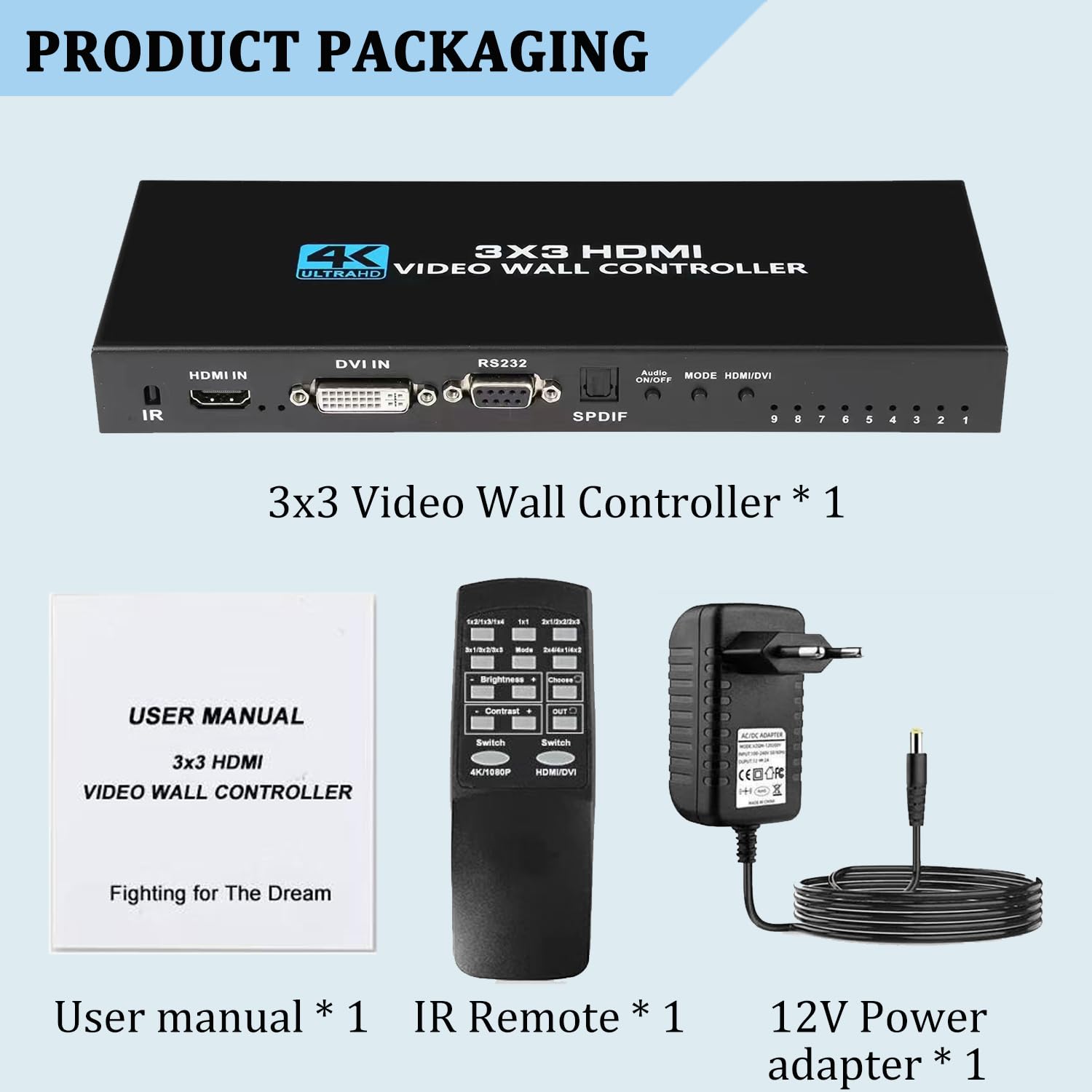 4K x 2K HDMI Video Wall Controller 3x3 | Multi-Screen Splicing Processor for TV Walls | 1-Way HDMI/DVI Input & 9 HDMI Outputs | Supports 3x2, 2x3, 2x2, 4x2, 2x4 Image Stitching | Perfect for Digital Signage, Control Rooms & Video Conferencing