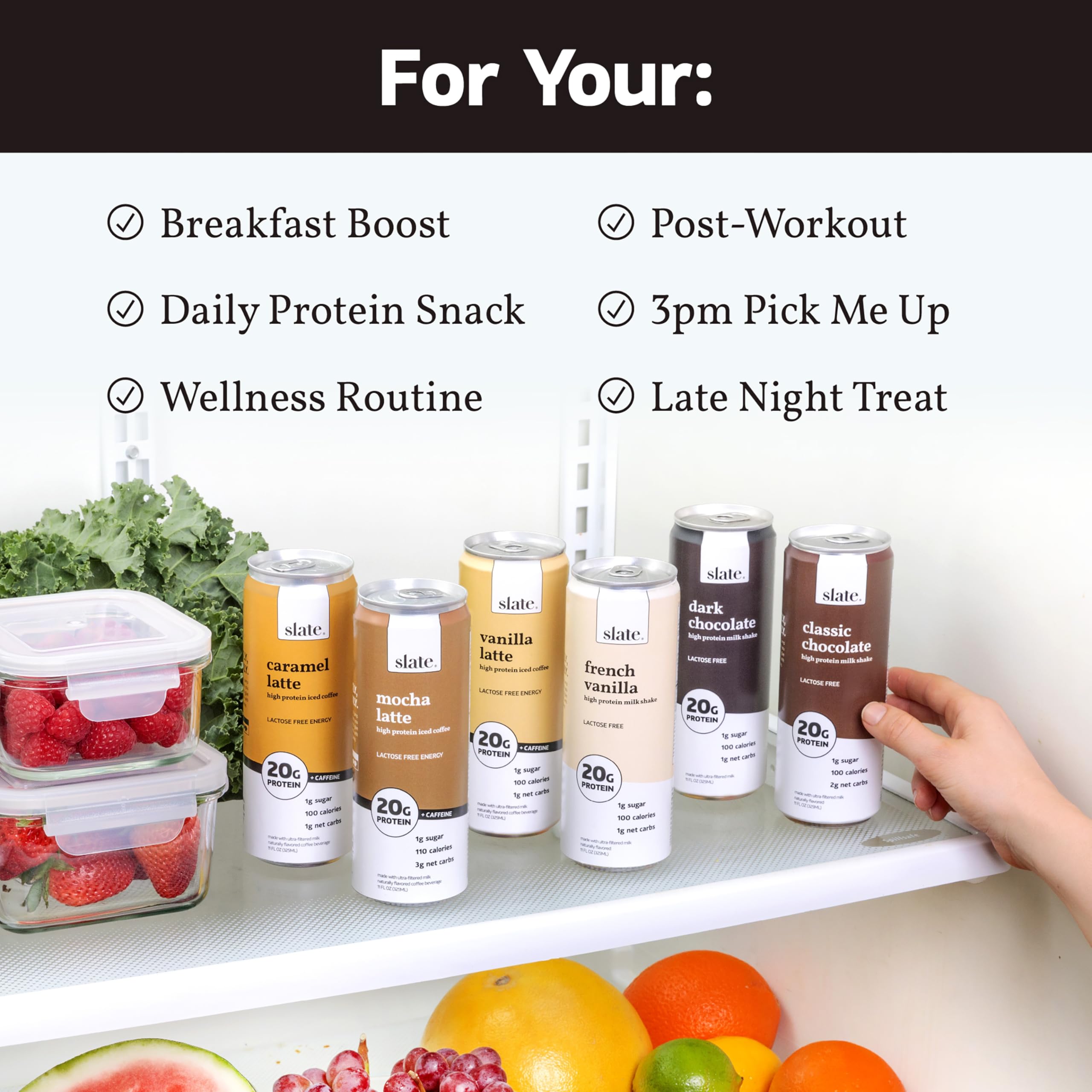 Slate Milk High Protein Chocolate Shake Variety Pack - Lactose Free, 20g Protein, 1g Sugar, Low Calorie (100-110), Low Carb (1-3g Net Carbs) - 12 Pack (11 fl oz Cans) - Perfect for Post-Workout Recovery, Keto Diet & Healthy On-The-Go Snacking