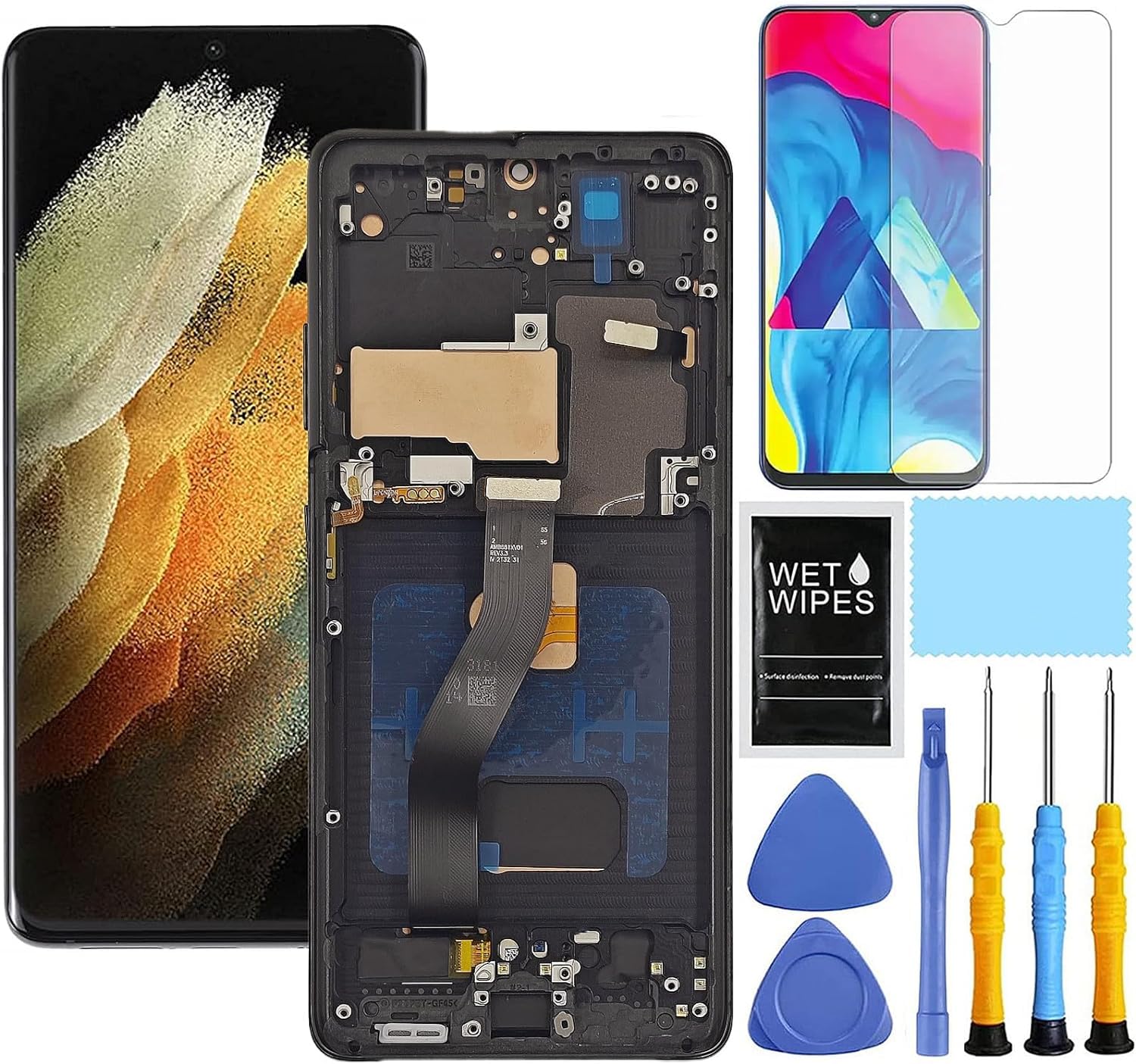 Samsung Galaxy S21 Ultra 5G AMOLED Screen Replacement Kit with Frame - SM-G998U/G998A/G998W LCD Touch Display Digitizer & Tools (Black, US Version) - Perfect for DIY Phone Repair & Screen Replacement