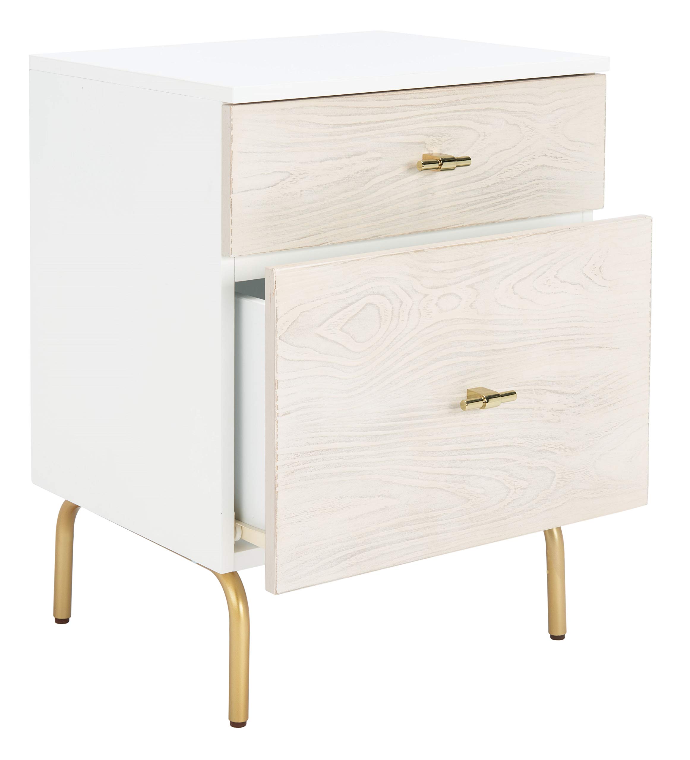 SAFAVIEH Genevieve 2-Drawer Nightstand - White Washed Wood Bedside Table with Storage for Bedroom, Living Room & Office - Modern Farmhouse Style Night Stand with Smooth Gliding Drawers