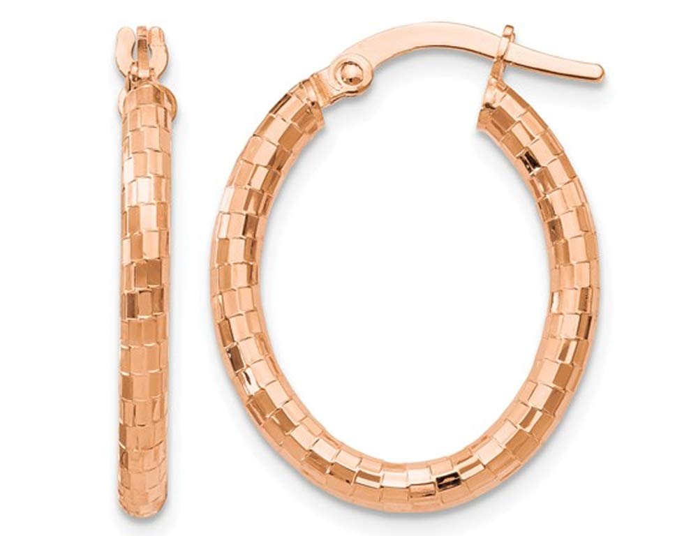 14K Rose Pink Gold Textured Oval Hoop Earrings - 2.25mm Thick Dainty Huggie Earrings for Women | Perfect for Everyday Wear, Date Nights & Special Occasions