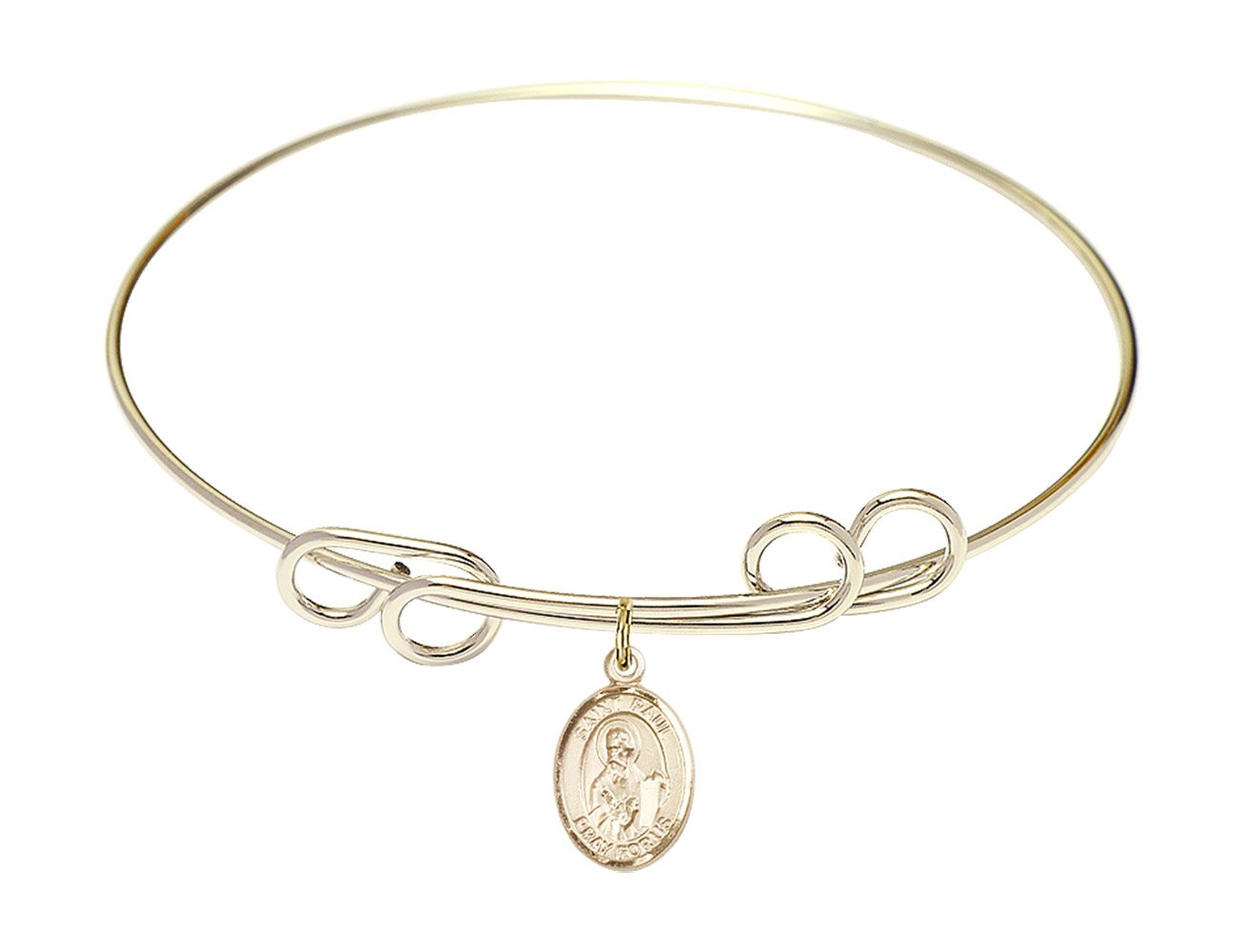 F A Dumont 8 Inch Round Double Loop Bangle Bracelet with St. Paul The Apostle Charm - Elegant Religious Jewelry for Women, Perfect for Church, Weddings & Special Occasions