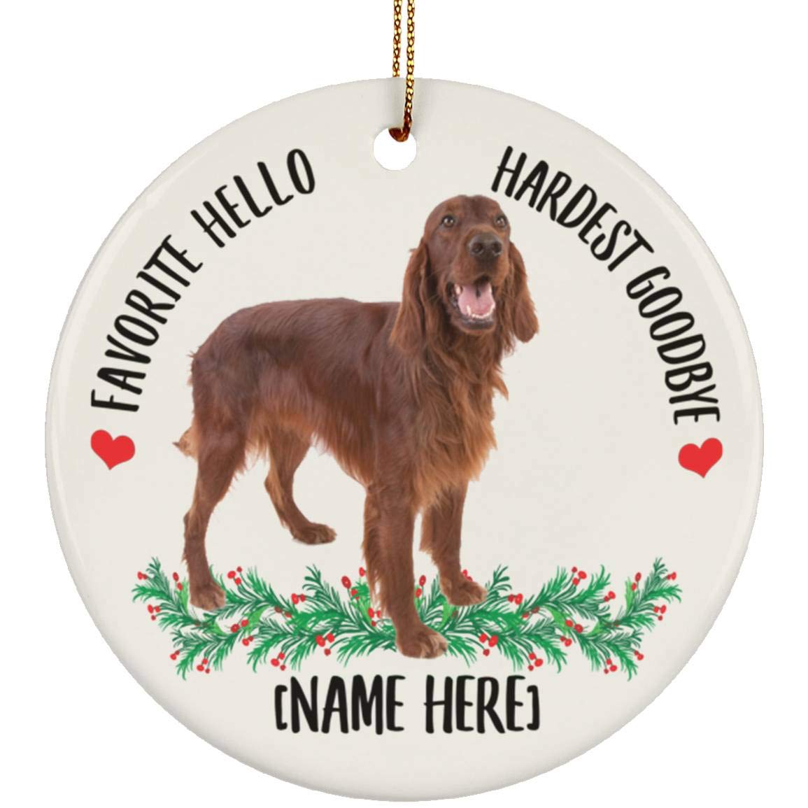 Personalized Irish Red Setter Dog Name Christmas Ornament - Funny Red Standing Dog Gift for Pet Lovers, Holiday Tree Decoration 2024 (Perfect for Pet Memorial, Christmas Gifts, and Irish Setter Lovers)