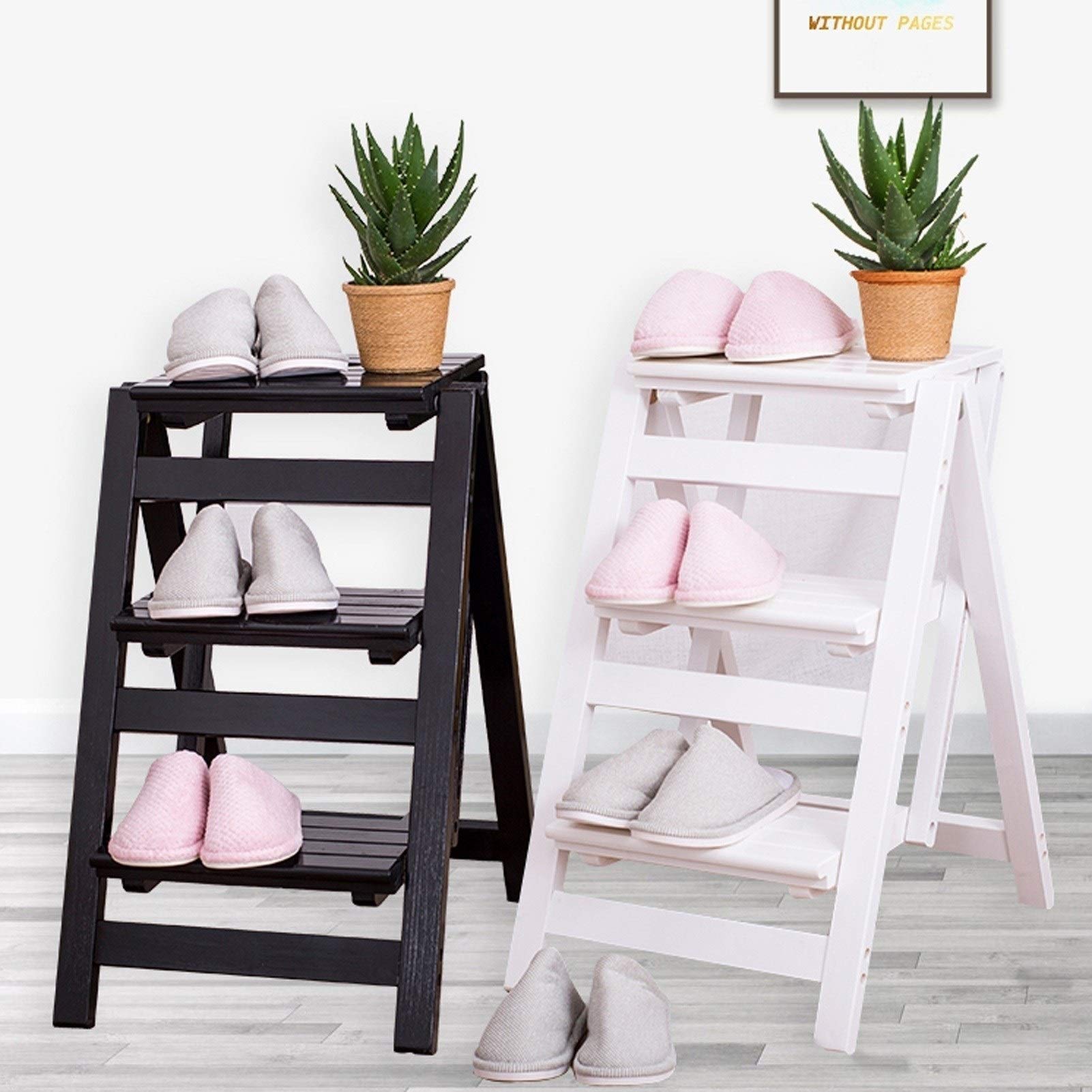 LEOSXA 3-Step Solid Wood Folding Step Stool - Portable Multi-Purpose Ladder Stool for Kitchen, Office, Library - Non-Slip Home Step Stool for Adults & Kids (Use for Reaching High Shelves, Storage Organization, Home Decor)