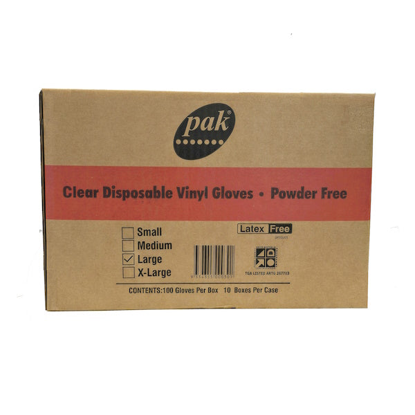 PAK Vinyl Clear Powder Free Disposable Gloves - Latex Free, Non-Sterile, Food Safe for Cooking, Cleaning & Medical Use
