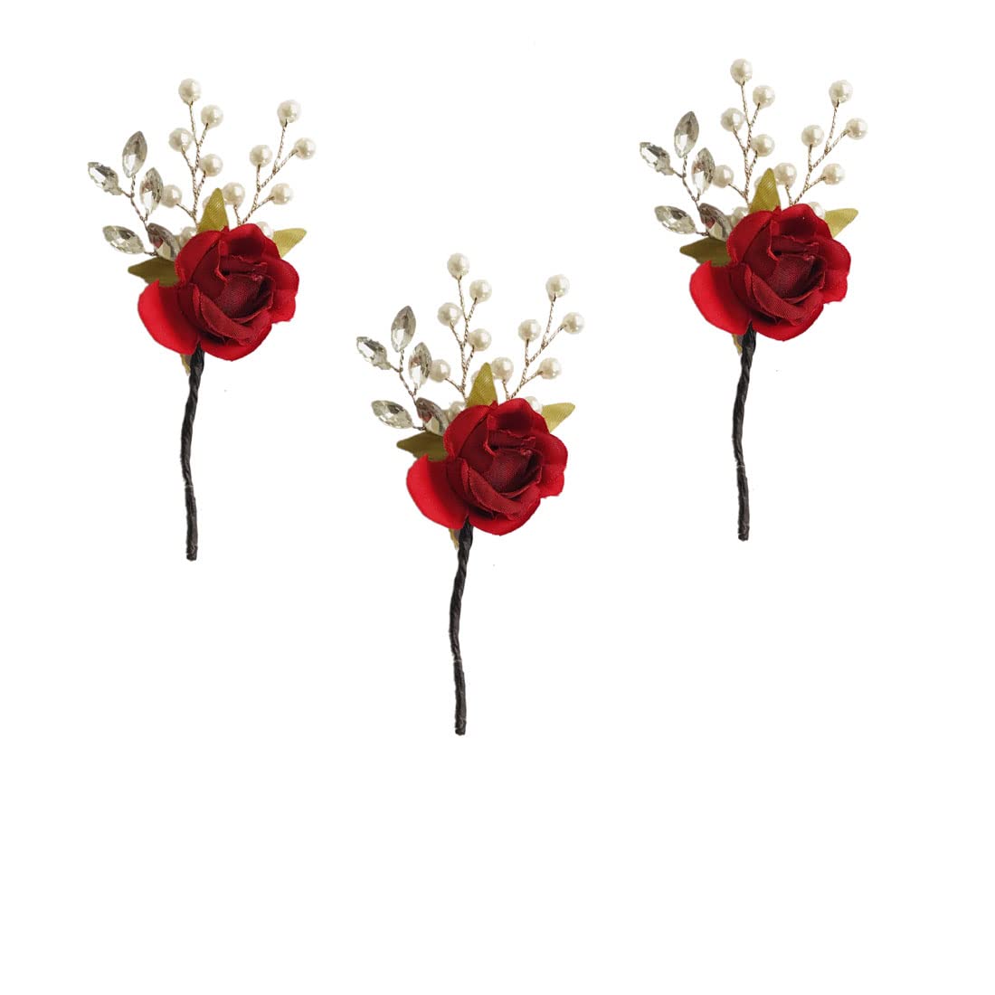 GadinFashion Artificial Flower Hair Pins for Women & Girls - Stylish Floral Hair Accessories (3-Pack, Red) | Perfect for Weddings, Parties, and Everyday Fashion Accessories