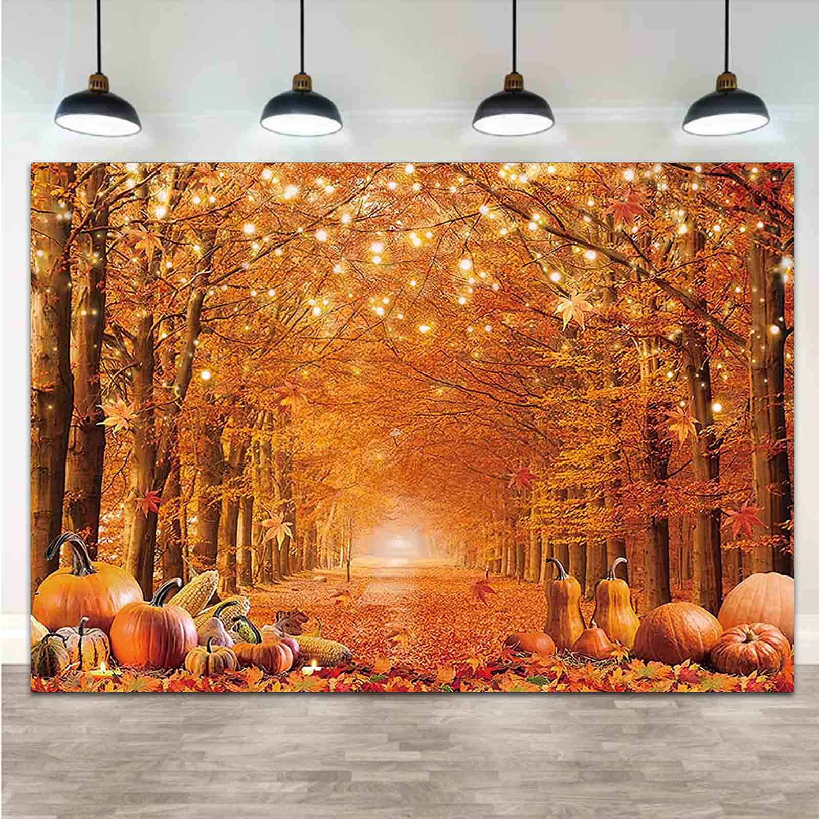 Autumn Maple Forest Leaves Glitter Pumpkin Tree Photography Backdrop 7x5ft Vinyl - Thanksgiving Harvest Photo Background for Newborn Baby Shower, Party Decor & Photo Booth Props | Perfect for Seasonal Photography, Fall Events & Social Media Content