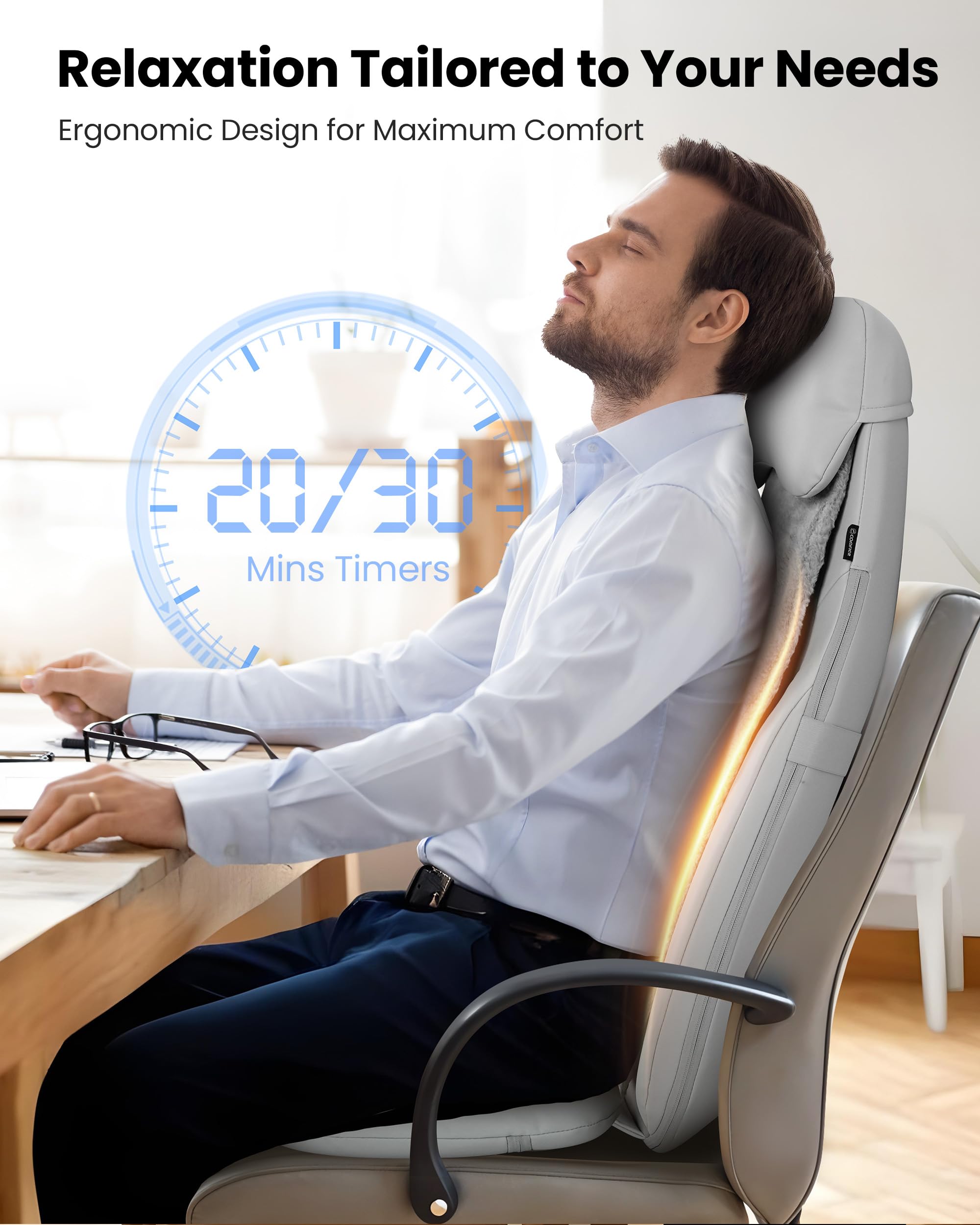 COMFIER Shiatsu Back Massager with Heat - Deep Tissue Kneading & Vibration Massage Chair Pad - 2D/3D Shiatsu Seat Cushion for Full Back Relief - Perfect Gift for Men & Women - Ideal for Home, Office, and Car Use