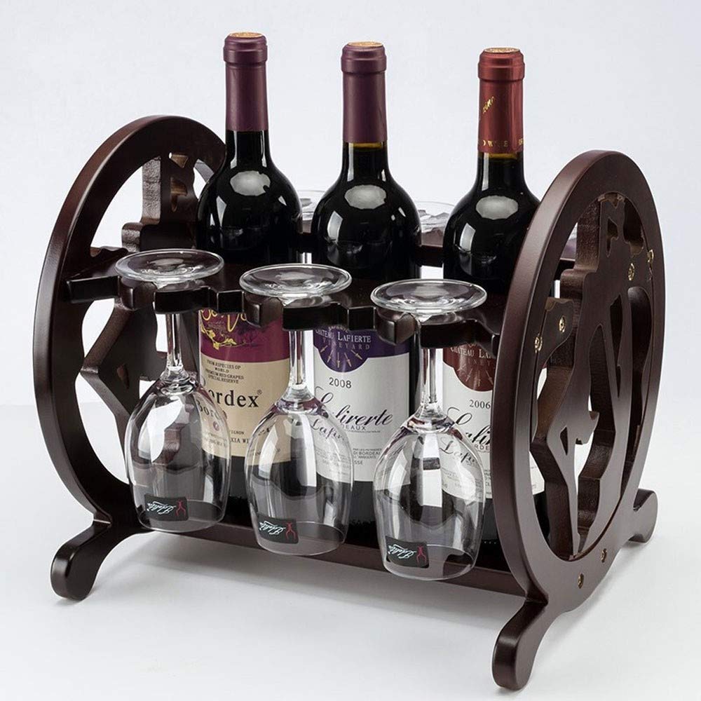 Vintage 3-Bottle Wine Rack - Antique Tabletop Wine Holder for Red Wine Storage & Display | Perfect for Home Kitchen, Bar, Restaurant Decor & Entertaining Guests