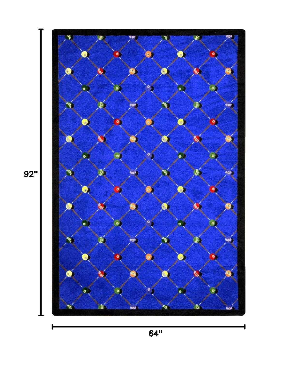 Joy Carpets Games People Play Billiards Gaming Area Rug - Blue, Perfect for Game Rooms, Man Caves, and Basement Decor