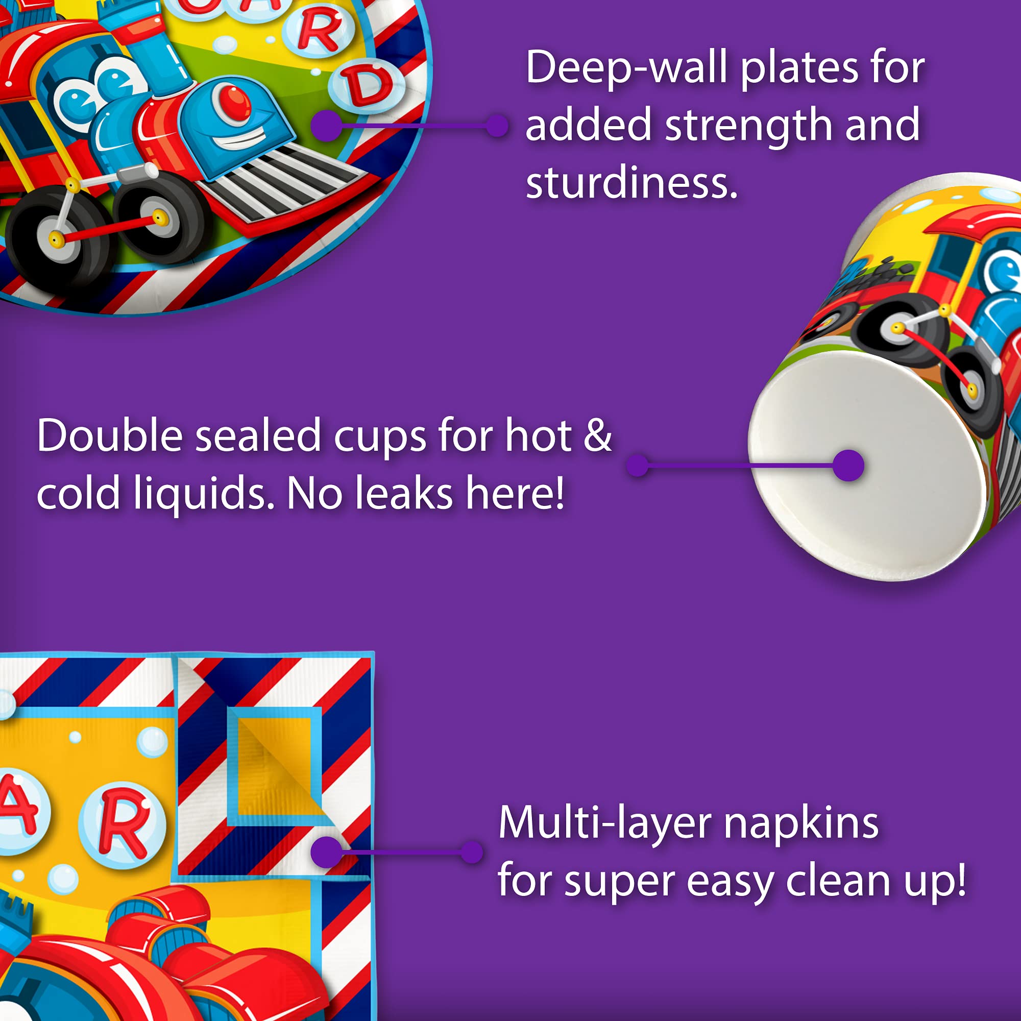 Train Themed Birthday Party Supplies Set - 16-Piece Tableware Kit with Plates, Napkins & Cups | Perfect for Kids' Train-Themed Parties & Decorations