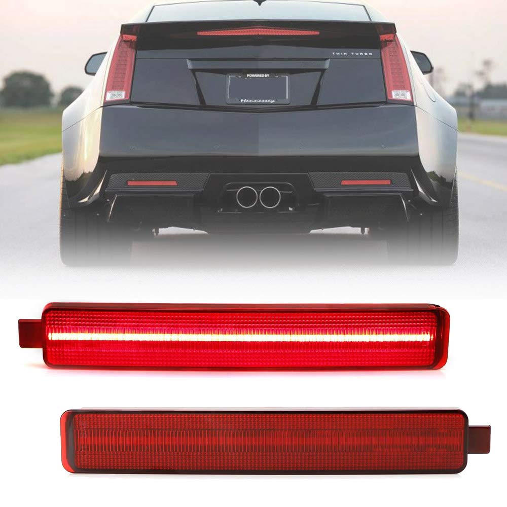 2008-2013 Cadillac CTS & 2009-2013 CTS-V LED Bumper Reflector Lights - Red LED Tail Brake Rear Fog Lamps Turn Signal Kit - OEM Replacement for Enhanced Visibility & Safety at Night Driving
