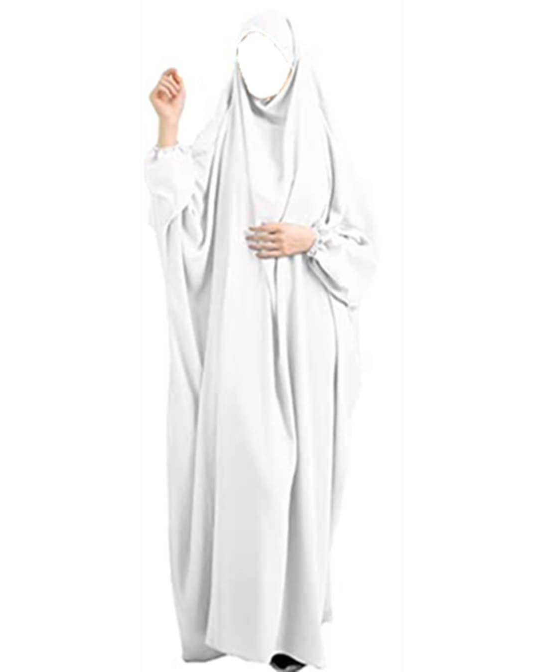 Muslim Women's Full Cover Loose Long Dress with Hijab Hood - One Size Prayer Abaya for Home & Mosque Worship