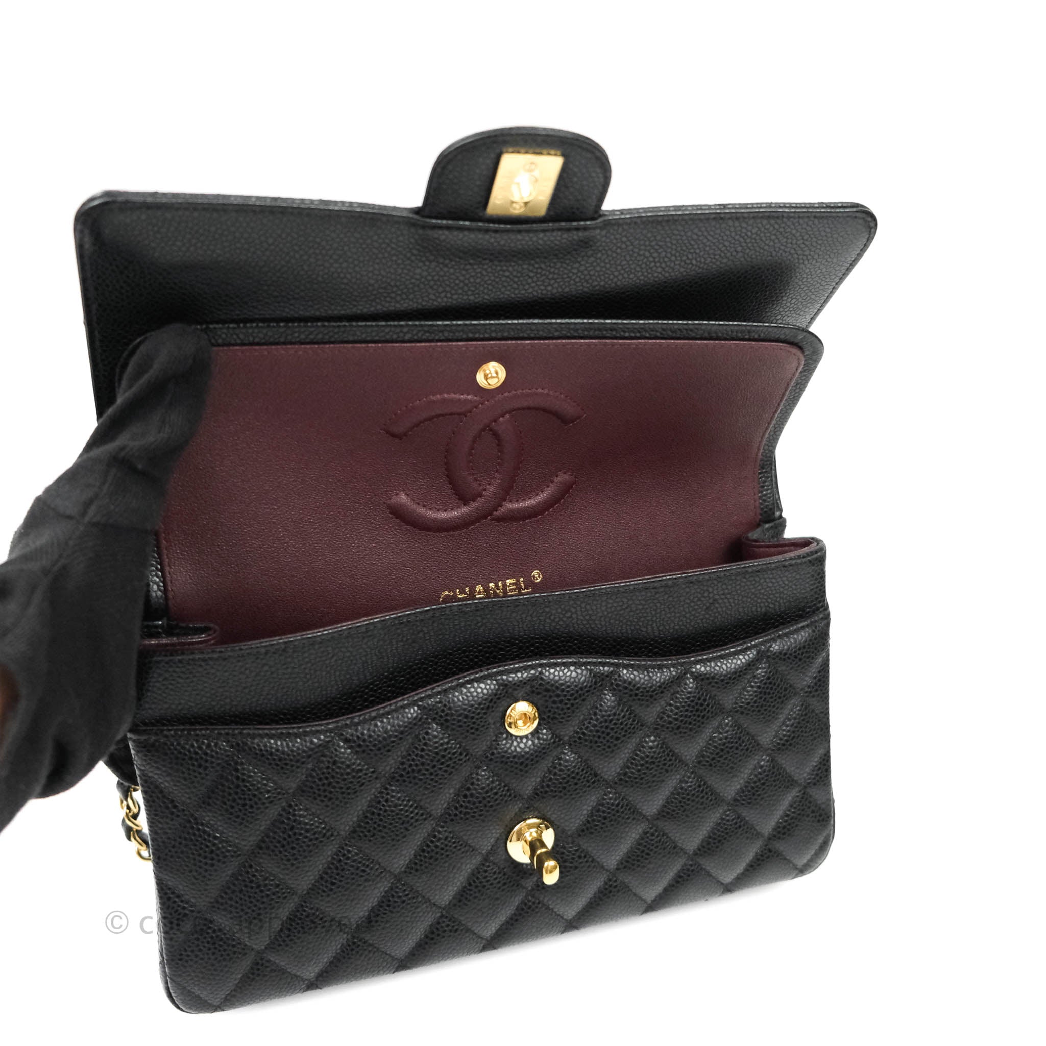 Chanel Classic Medium Double Flap Bag Black Caviar Leather with Gold Hardware - Luxury Shoulder Bag for Women, Perfect for Work, Parties & Special Occasions