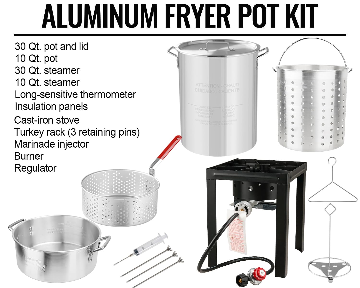 30QT & 10QT Deep Turkey Fryer Set with Basket - Seafood Boil Pot, Crawfish Boiler Kit with Large Steamers & 54,000BTU High Output Burner for Outdoor Cooking, Camping, Thanksgiving Parties, Backyard Gatherings and Family BBQs