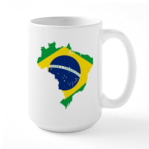 White - Brazil Flag And Map Large Mug