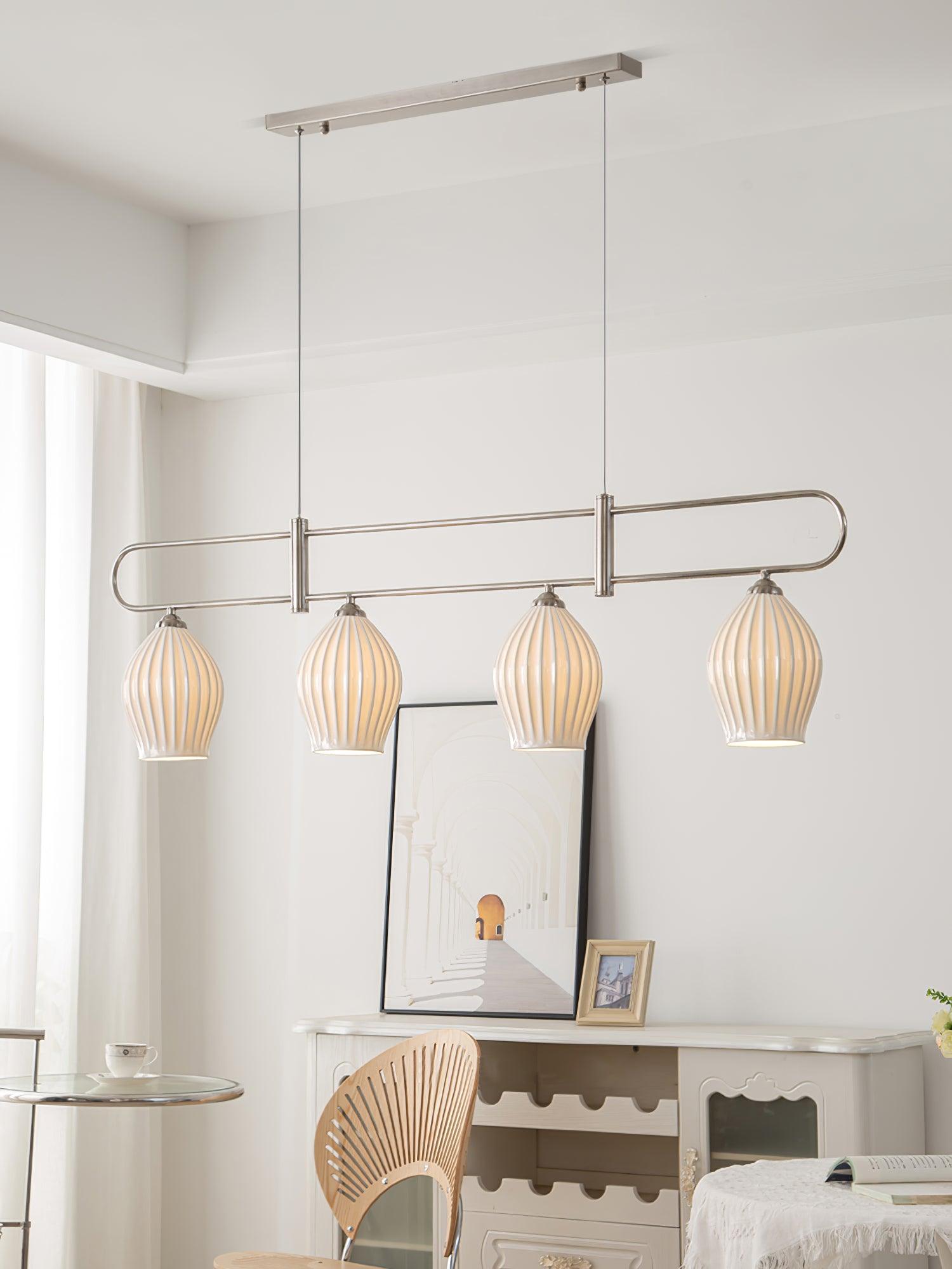 Modern Fin Pendant Light - Adjustable Hanging Ceiling Lamp for Kitchen Island, Dining Room & Bedroom | Industrial Style Lighting Fixture with Vintage Edison Bulbs