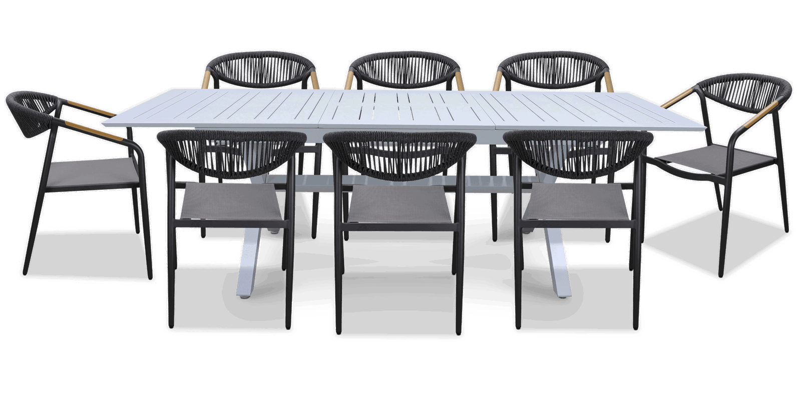 White Caribbean Outdoor Extension Table with Rope Chairs - Perfect for Patio, Garden, and Backyard Dining | Weather-Resistant & Space-Saving Design
