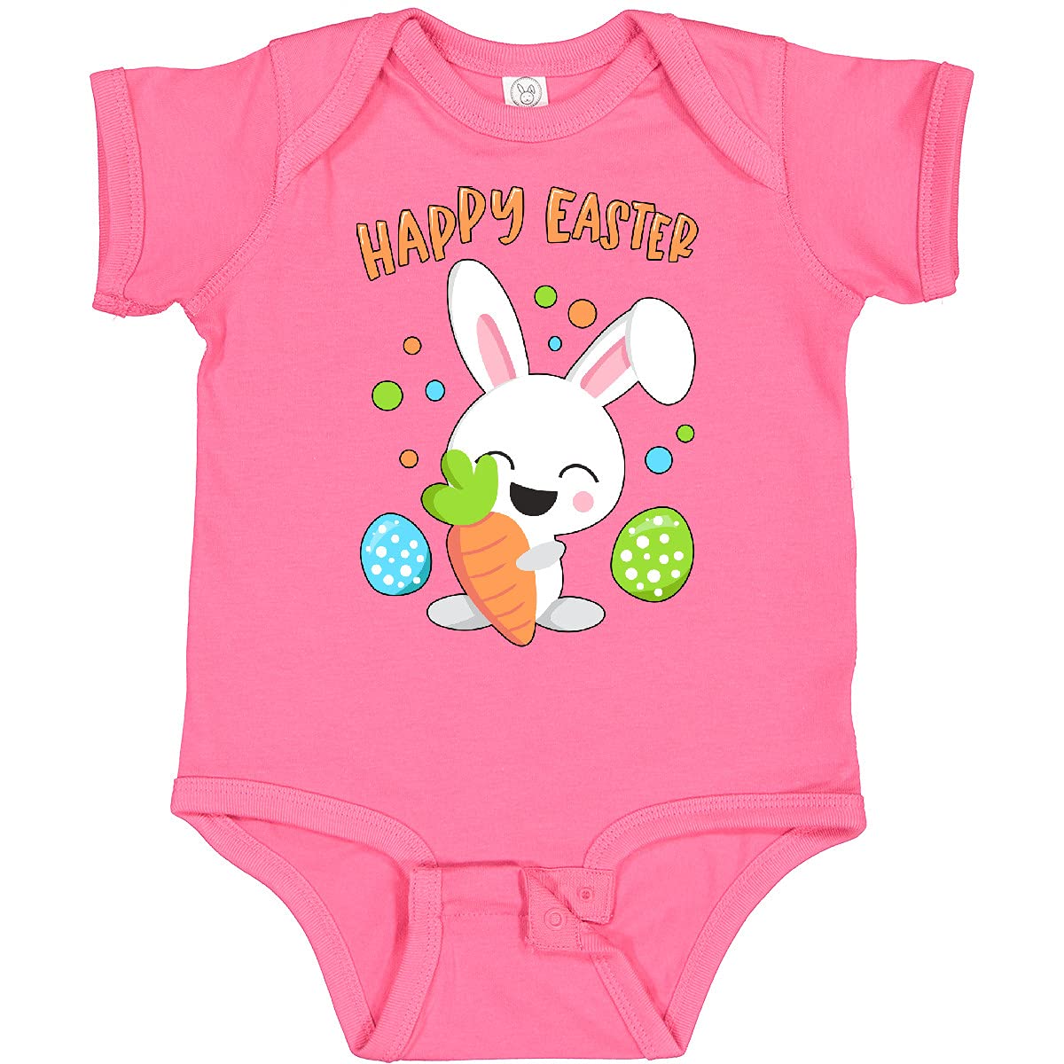 Inktastic Happy Easter Bunny with Eggs and Carrot Baby Bodysuit - Cute Easter Outfit for Infants & Toddlers - Perfect for Easter Egg Hunts, Family Photos & Spring Celebrations