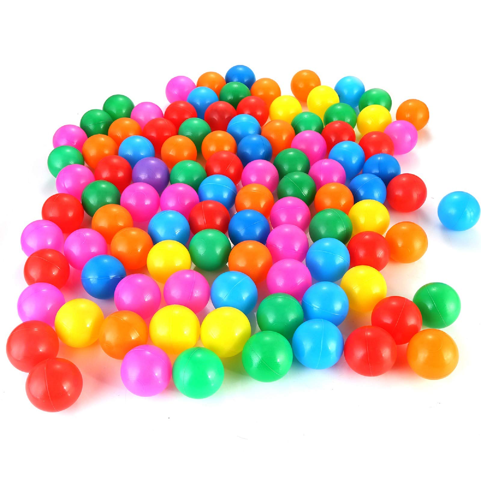 SOONHUA 100 Soft Plastic Mini Ball Pit Balls for Kids - 7 Bright Colors, BPA Free, Non-Toxic, Safe for Toddlers (4cm) - Perfect for Indoor Play Tents, Ball Pits, Bounce Houses, Baby Pools & Sensory Play