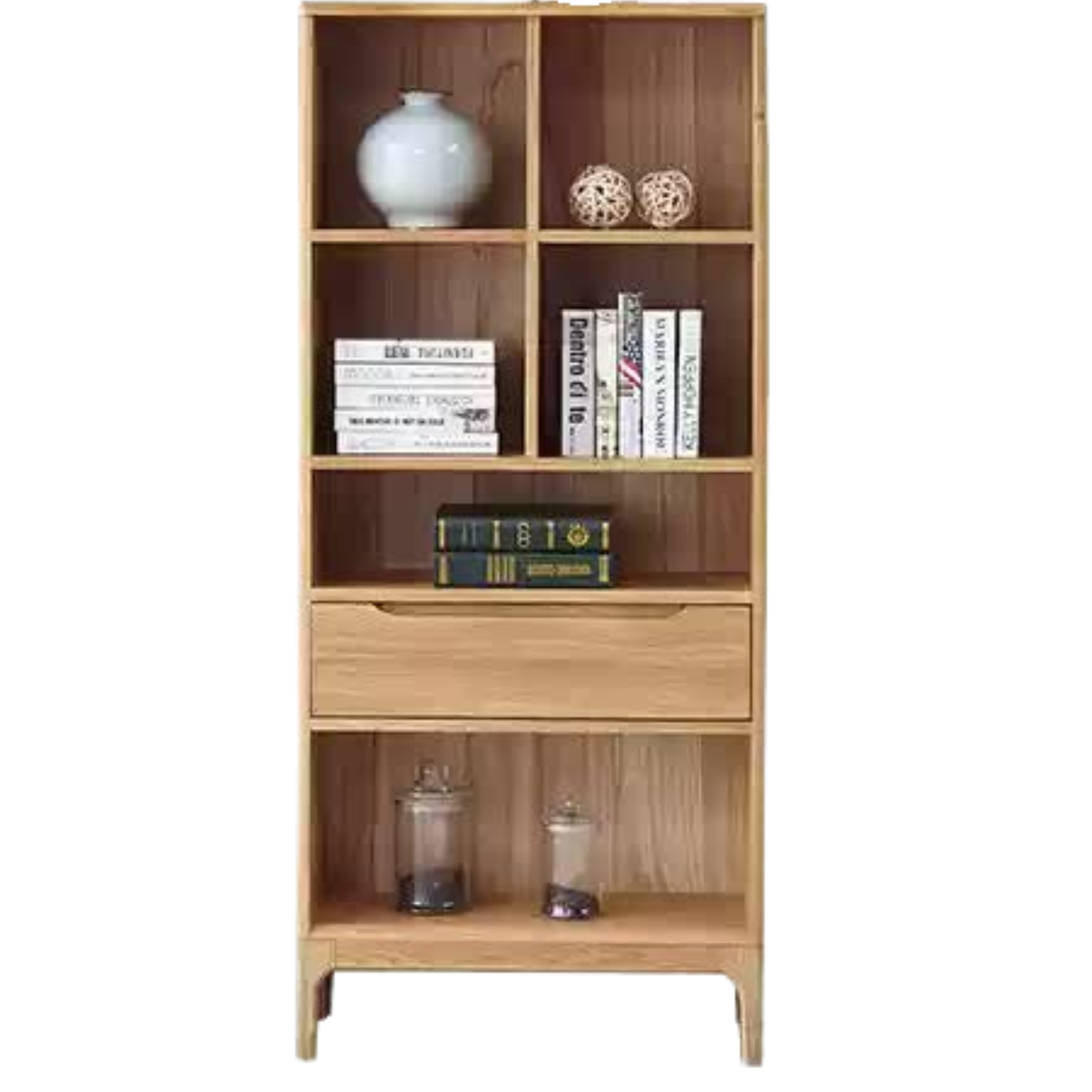 Japanese Style Oak Solid Wood Bookcase - Modern Minimalist Bookshelf for Home, Office & Library - Perfect for Organizing Books, Decor & Storage