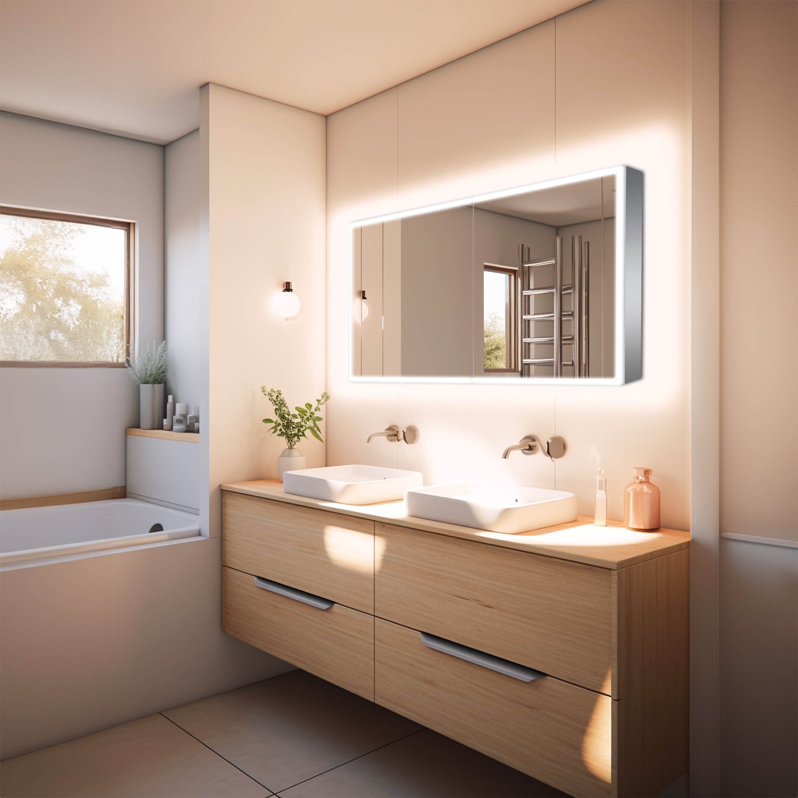 Dhalia LED Bathroom Medicine Cabinet with Defogger & 3X Magnifying Mirror - 5 Size Options for Vanity, Makeup, and Bathroom Storage