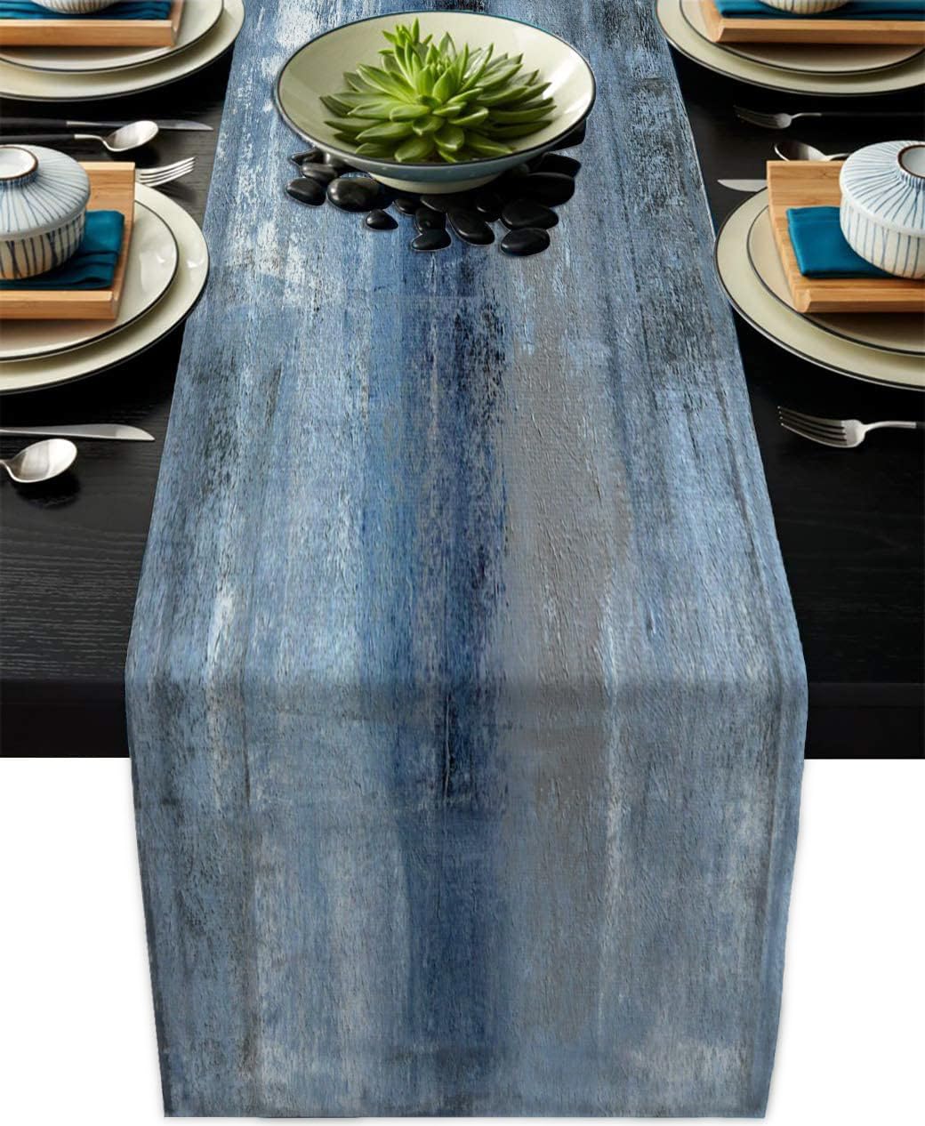 Modern Blue Grey Linen Table Runner - 13