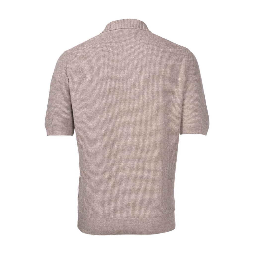 GRAN SASSO Cotton Linen Knit Short Sleeve T-Shirt for Men - Light Brown Casual Summer Top | Perfect for Beach, Travel & Everyday Wear