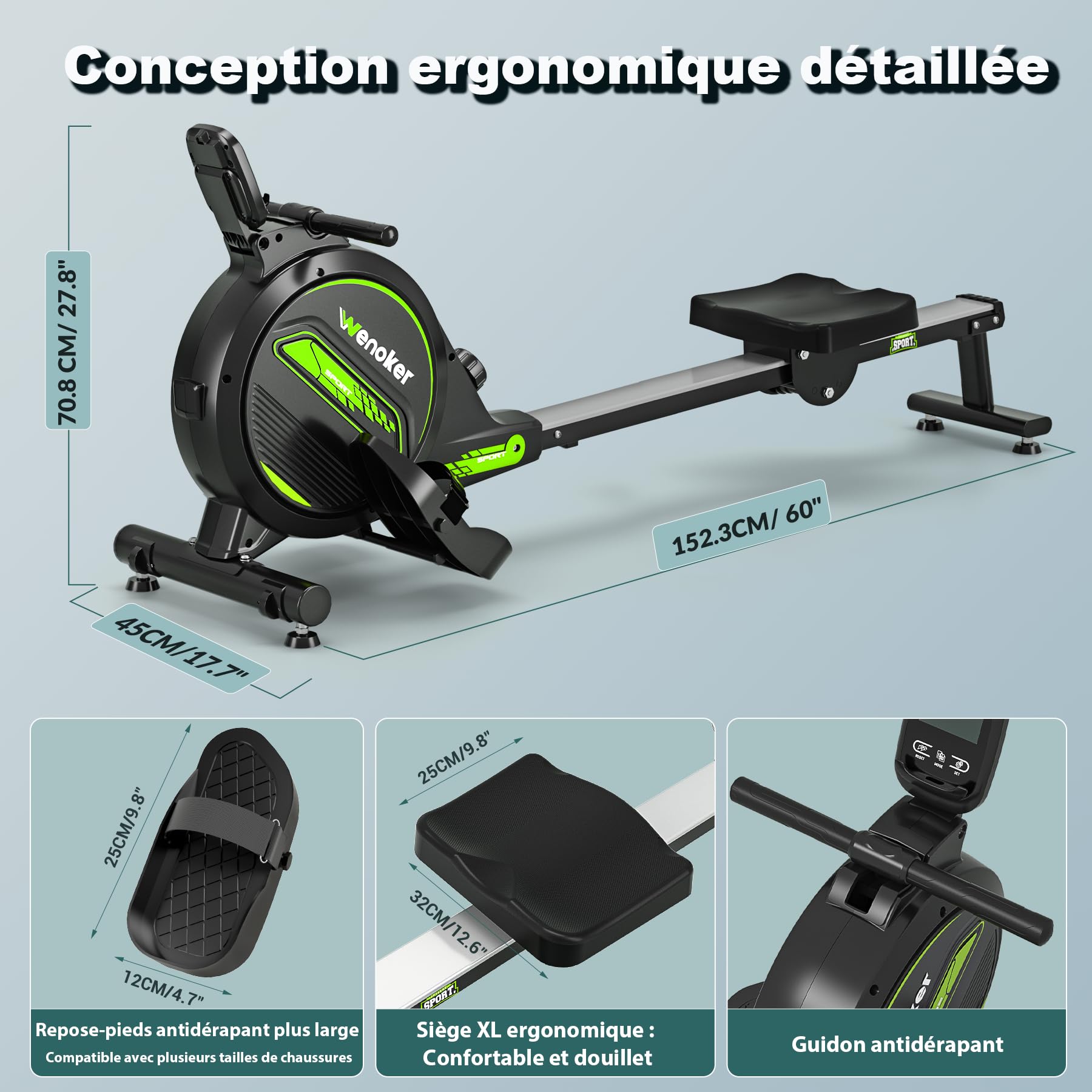 Wenoker Magnetic Rowing Machine for Home Gym - 160kg Capacity Indoor Rower with LCD Monitor - Perfect for Cardio Workouts, Full-Body Training & Home Fitness