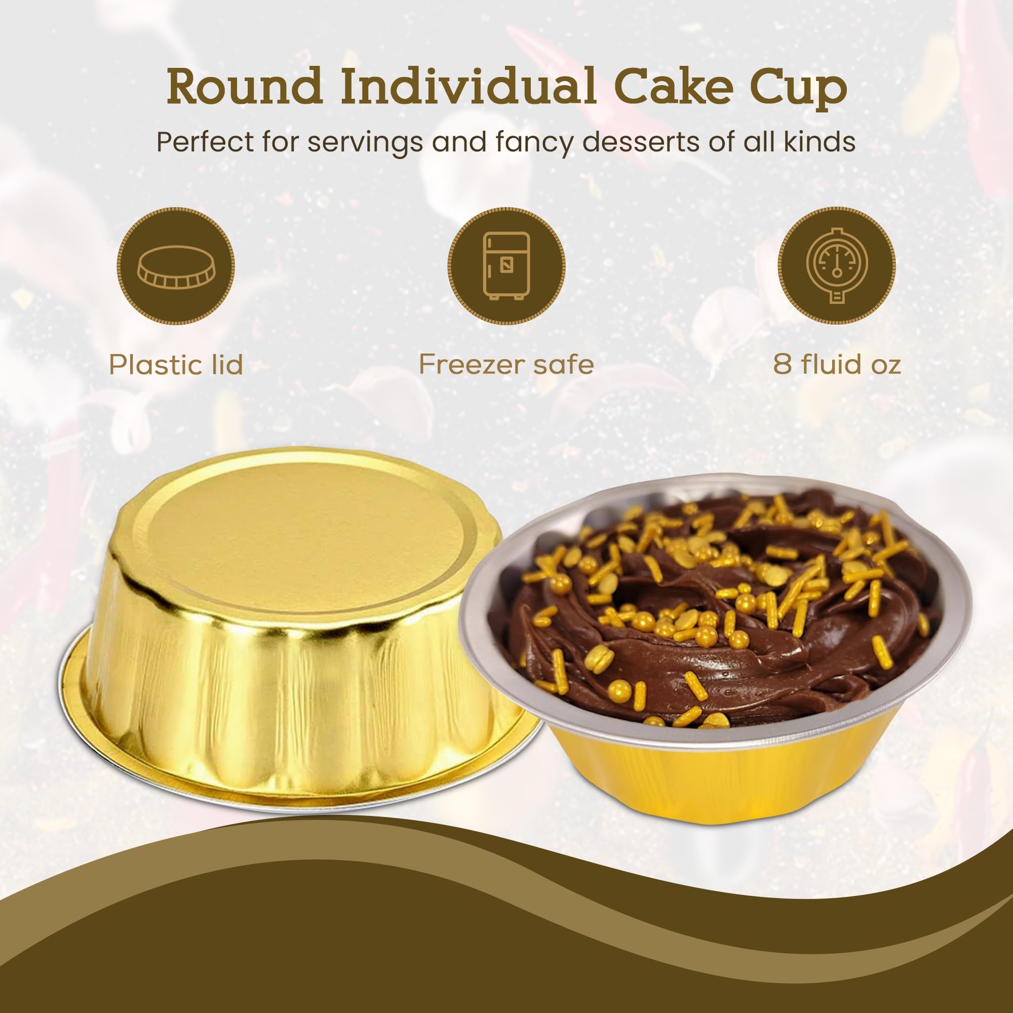 KitchenDance 8 oz Disposable Round Aluminum Foil Pans with Snap-on Lids - Mini Cake Pans for Baking, Cupcake Containers, Food Storage - Vibrant Color Options & Sturdy Scalloped Design - Perfect for Parties, Picnics, Meal Prep & Holiday Treats - A8P