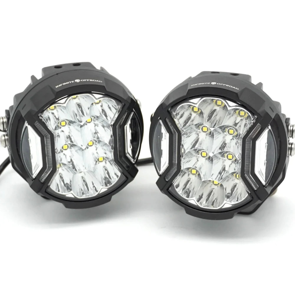Infinite Offroad 90W 5-Round LED Side Shooter Pods with DRL - Pair - High-Power Off-Road Lighting for Trucks, Jeeps & ATVs - Perfect for Night Driving, Trail Riding & Off-Road Adventures