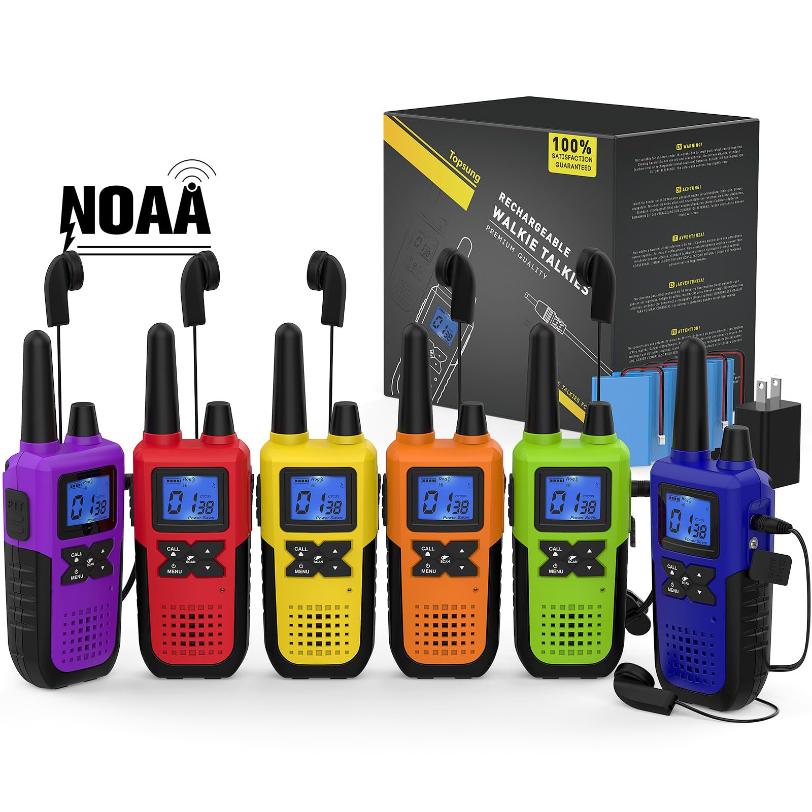 Long Range Walkie Talkies for Adults - 6 Pack Rechargeable Two Way Radios with Earpiece Mic, USB Charger & NOAA Weather Alert - Perfect for Hiking, Camping, Outdoor Adventures and Family Communication