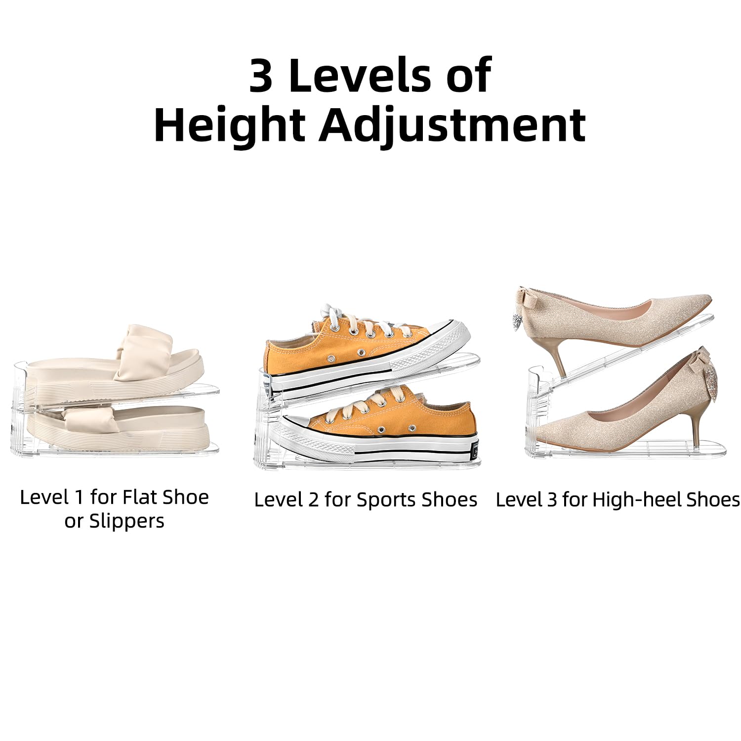 20-Pack Clear Adjustable 3-Tier Shoe Stacker Organizer - Space-Saving Shoe Rack for Closet, Entryway & Under Bed Storage - Perfect for Sneakers, Heels & Boots