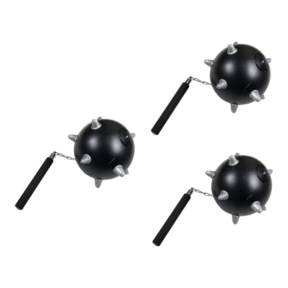 Totority 3-Piece Inflatable Mace Ball and Chain Set - Soft PVC Meteor Hammer & Spiked Ball Toy for Kids - Safe Outdoor Play, Birthday Party Favors, Pool Games and Backyard Fun