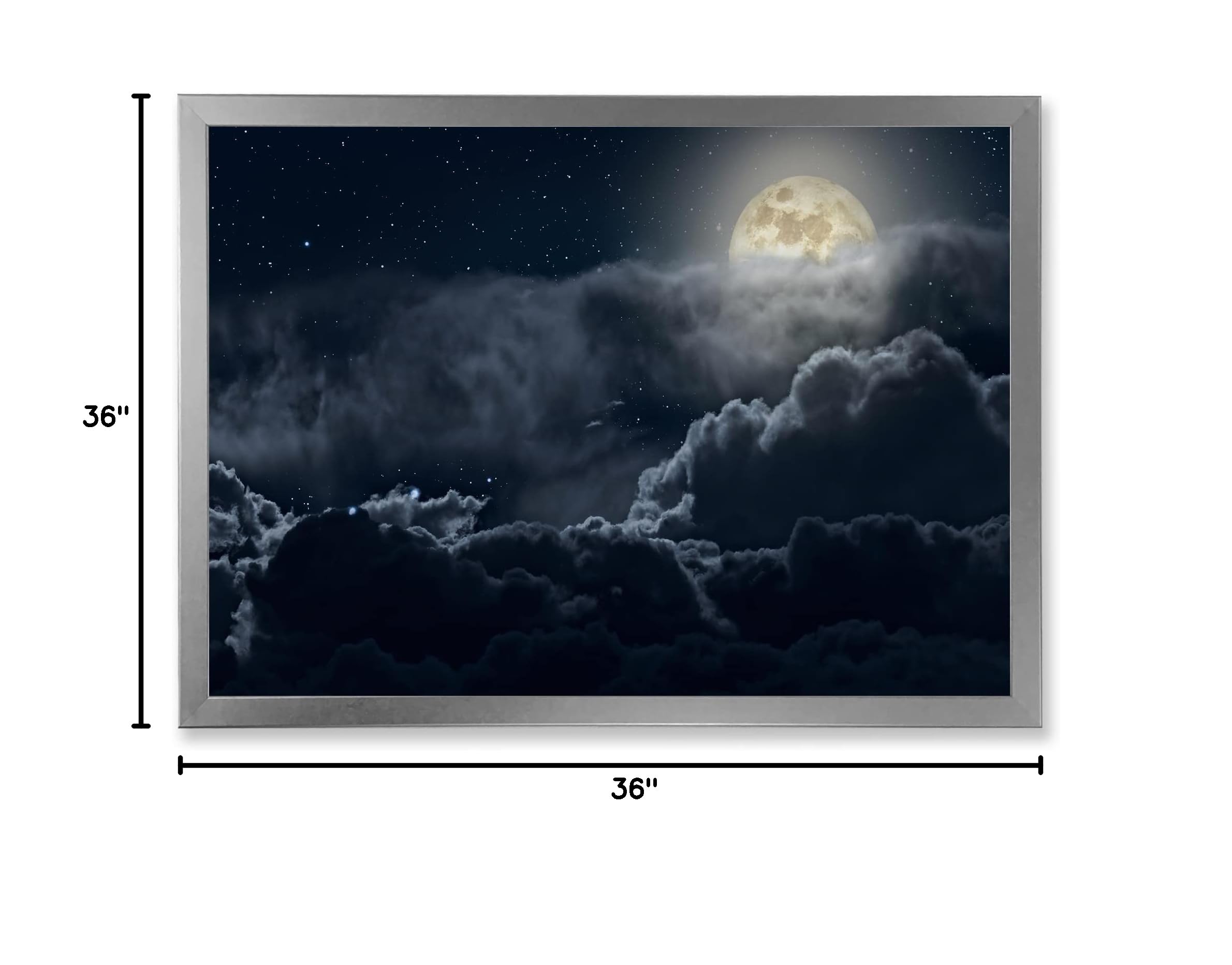 Cloudy Full Moon Night Nautical & Coastal Framed Wall Art - Ocean Themed Home Decor for Living Room, Bedroom, Beach House & Office