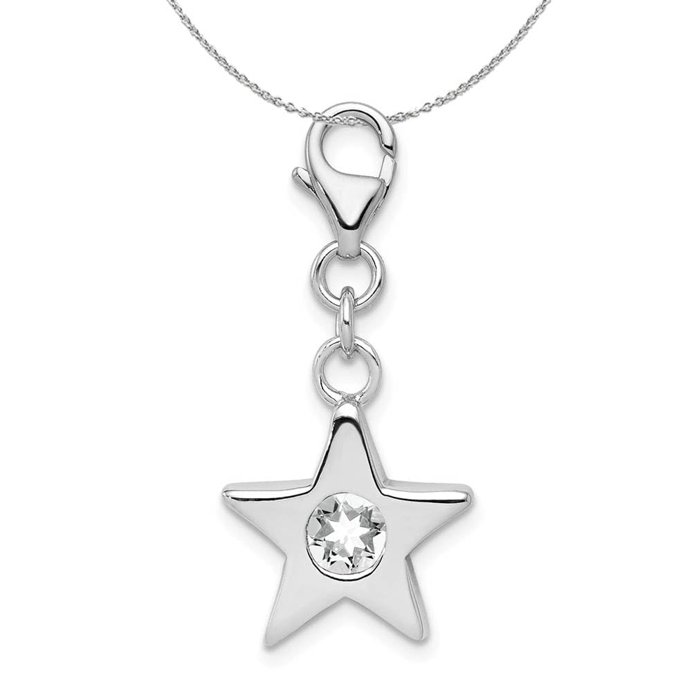 The Black Bow Sterling Silver April CZ Birthstone 13mm Star Clip-on Charm Necklace for Women’s Everyday Elegance and Special Occasions