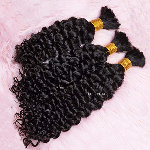 1/2/3Pcs Brazilian Remy Human Hair Bundles - 100% Natural Deep Wave Bulk Hair Extensions for Braiding (No Weft, 12inch, 300g) - Perfect for Protective Styles, Weaves & Salon Use