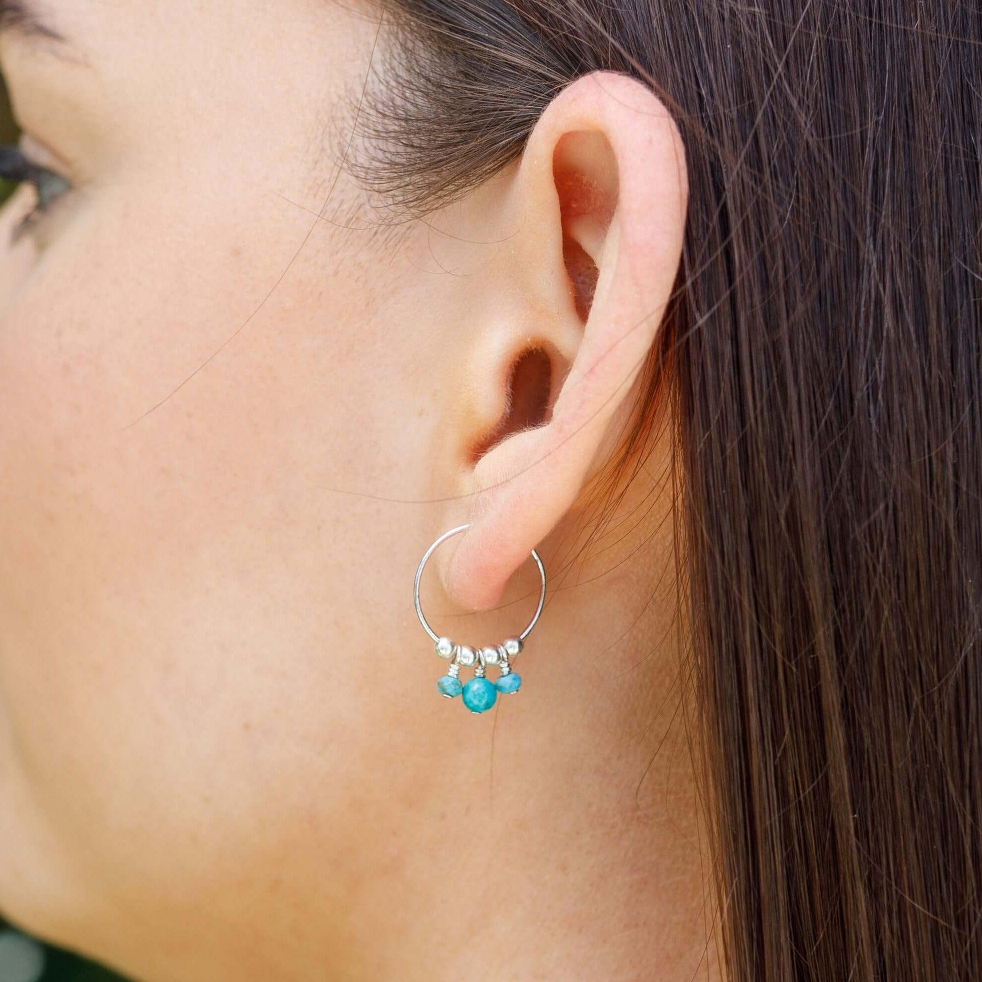 Turquoise Gemstone Bead Drop Hoop Earrings for Women | Handmade Boho Chic Jewelry | Perfect for Casual Wear, Parties & Gift Giving