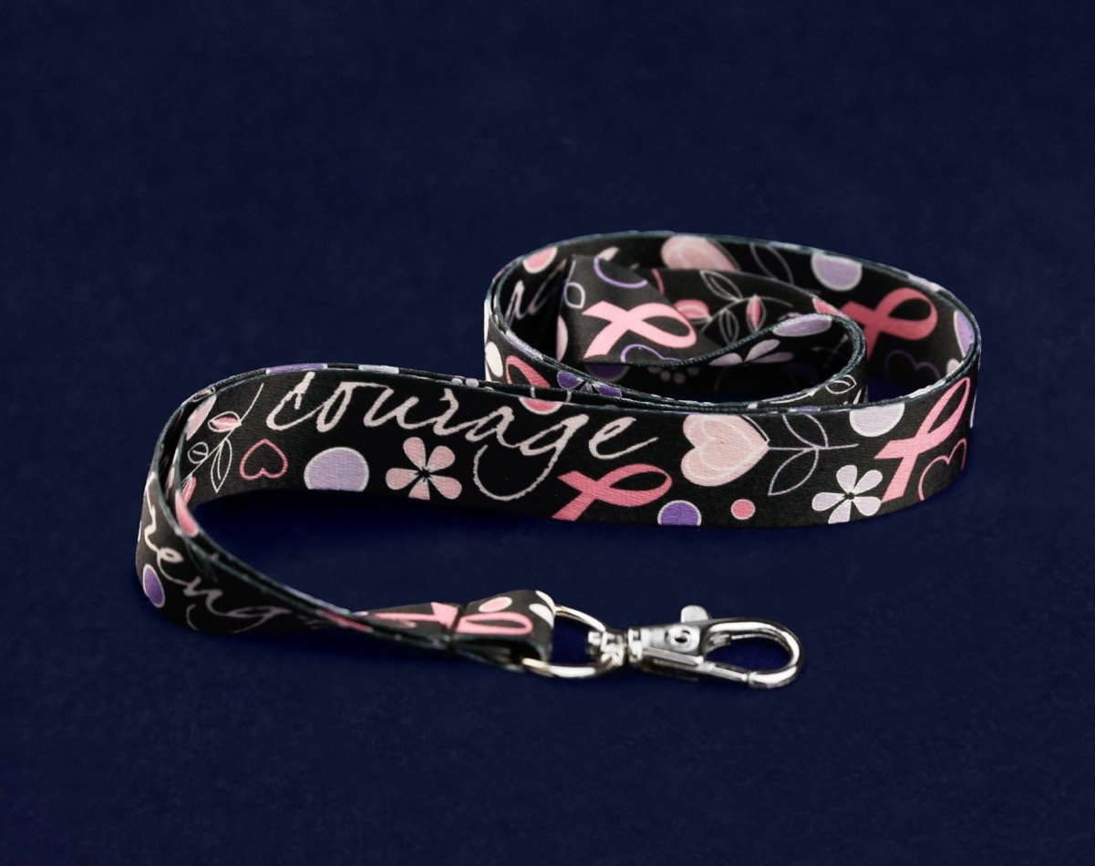 Breast Cancer Awareness Lanyards 4 Pack - Hope Strength Love for Fundraising & Events