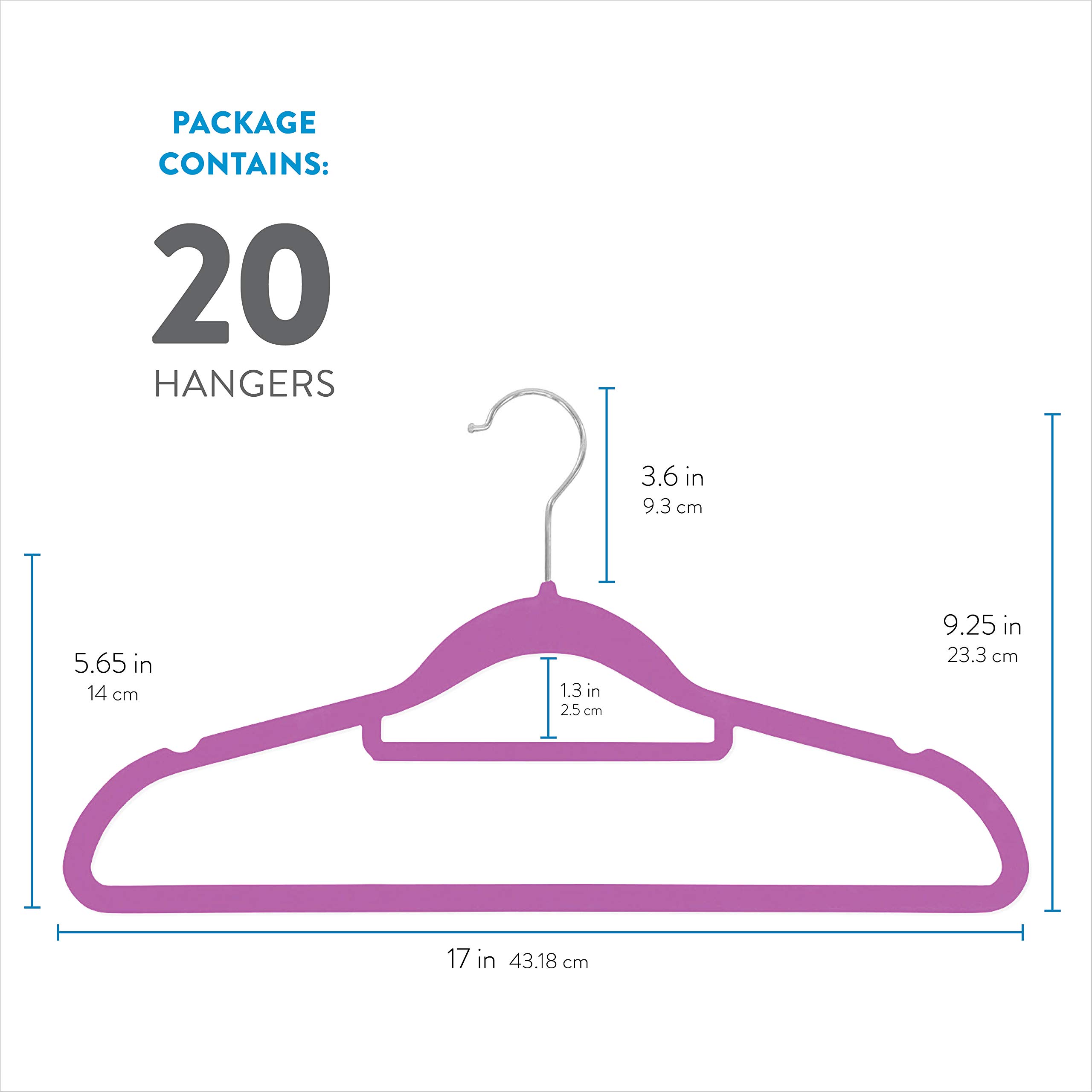 Zober 20-Pack Velvet Hangers with Tie Bar - Non-Slip Swivel Hook Slim Felt Clothes Hangers for Suits, Pants, Coats & Dresses - Space Saving Wardrobe Organization (Purple) - Perfect for Closet, Travel & Dry Cleaning Storage