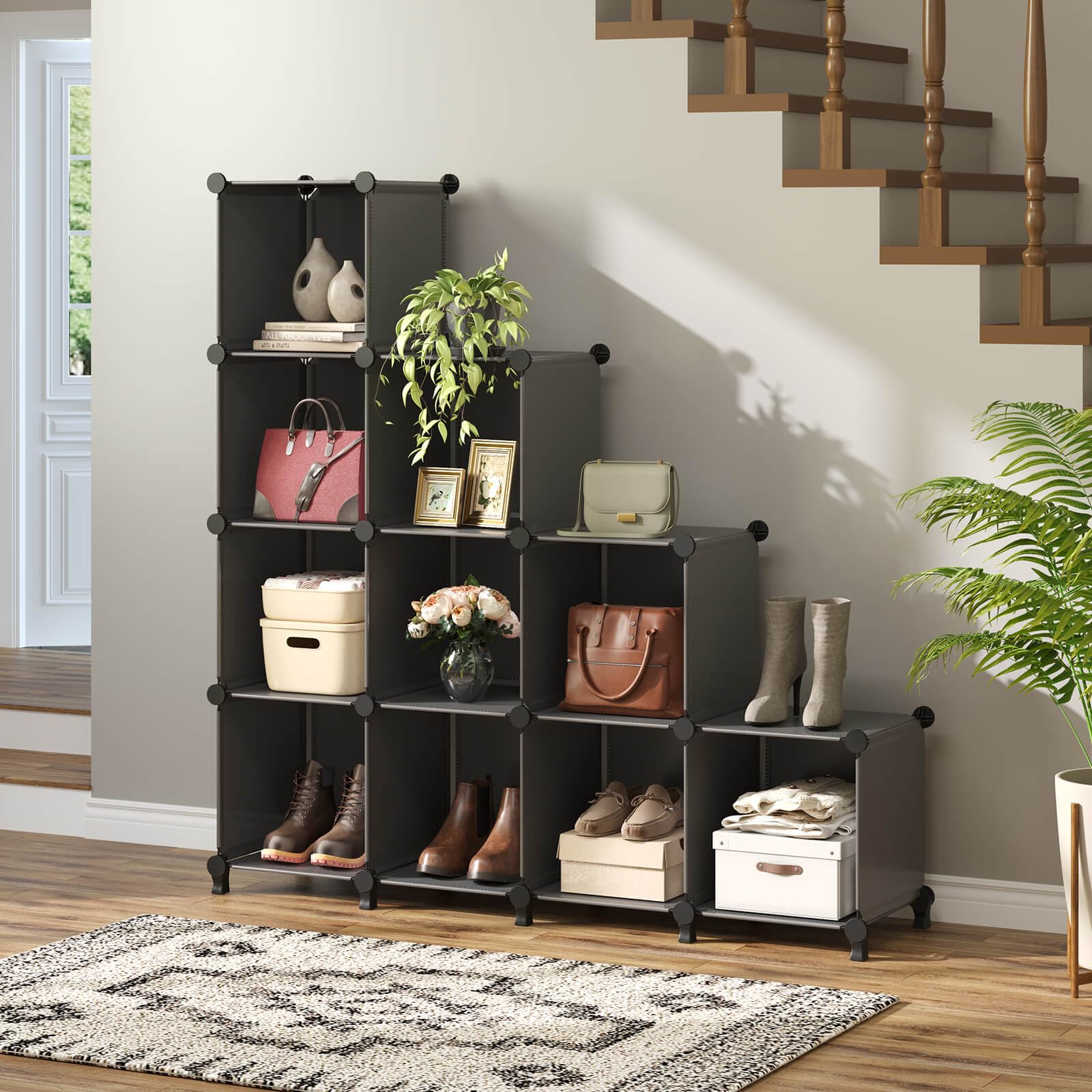 GREENSTELL 12-Cube Closet Organizer & Storage Shelf - 11.8x11.8x11.8 Inch Portable Clothing Storage for Kids, Bedroom, Office - Black | Space-Saving Wardrobe Solution for Small Rooms & Apartments