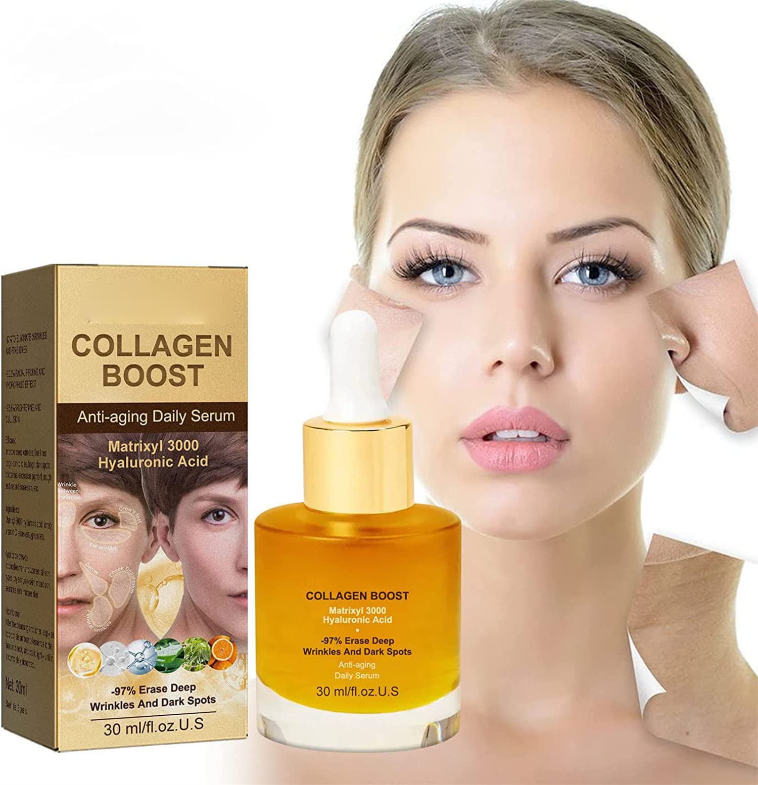 Premium Anti-Aging Collagen Serum with Hyaluronic Acid - Skin Tightening & Pore Minimizing Facial Essence for Youthful Glow | Daily Moisturizer for Face Care Routine | Perfect for Night Skincare & Daytime Protection (1pc)
