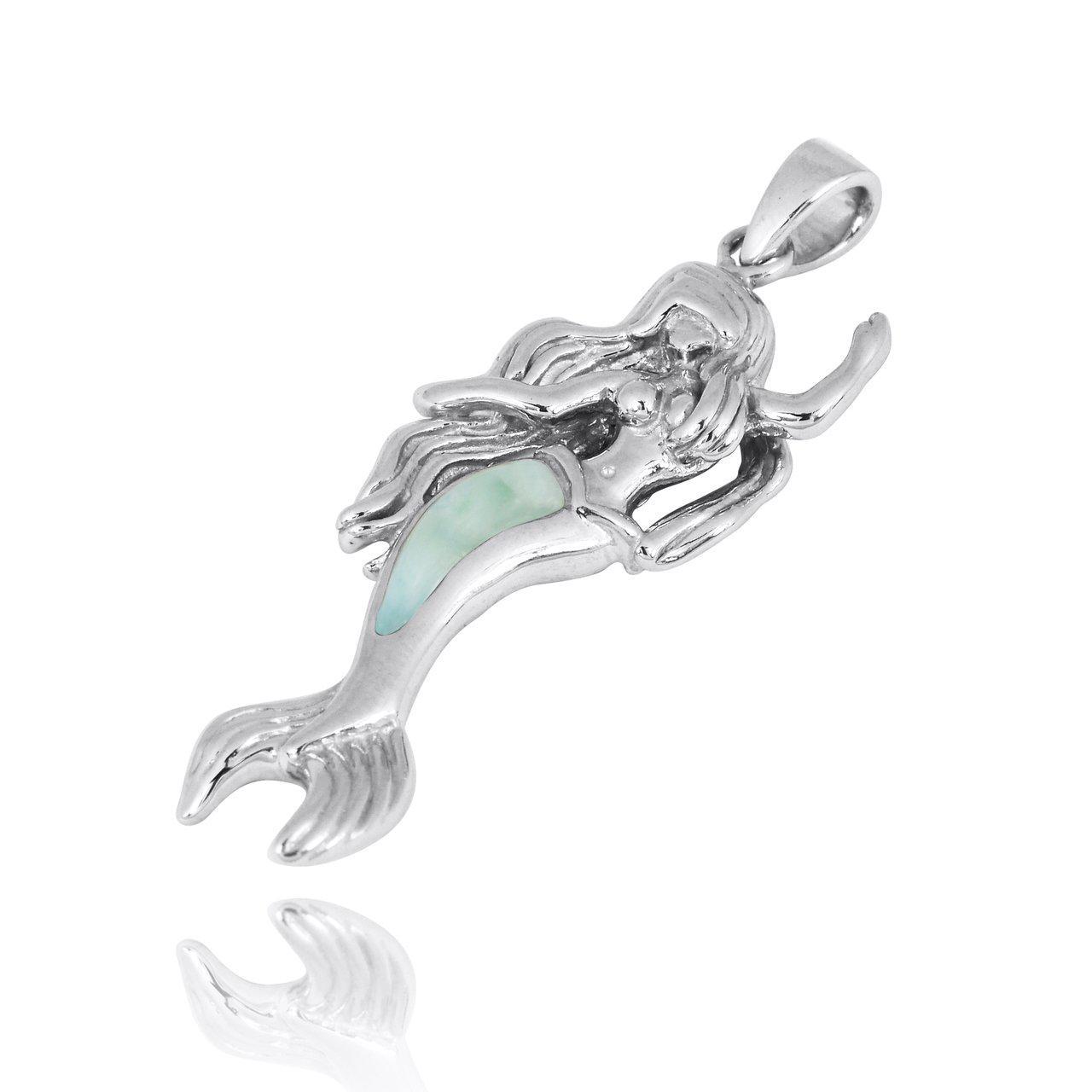 Caribbean Larimar Mermaid Pendant Necklace - Genuine Blue Stone Jewelry for Women - Perfect for Beach Vacations & Summer Fashion