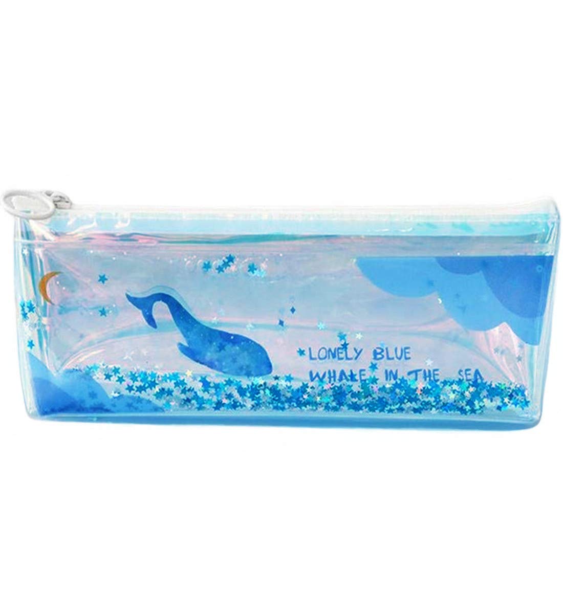 Blue Ocean Blue Whale Sequins Pencil Case - Transparent TPU Pouch for School Stationery, Makeup Storage & Travel Organizer - Funny & Cute Drift Pencil Bag (Style C) - Perfect for Kids, Students & Office Supplies