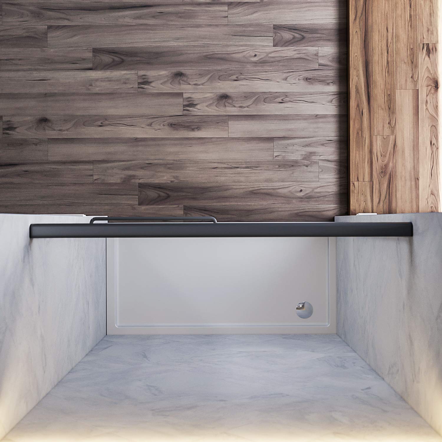 Frameless Double Sliding Shower Glass Door - 1/4 Inch Clear Glass Panel with Stainless Steel Hardware, Black Finish (46.5-48