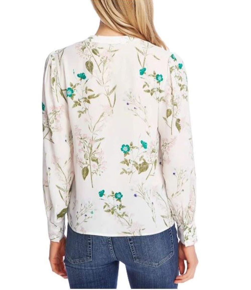 CeCe Women's Winter Botanical Crochet-Trim Blouse - Soft Ecru XL - Elegant Floral Top for Holiday Parties & Office Wear