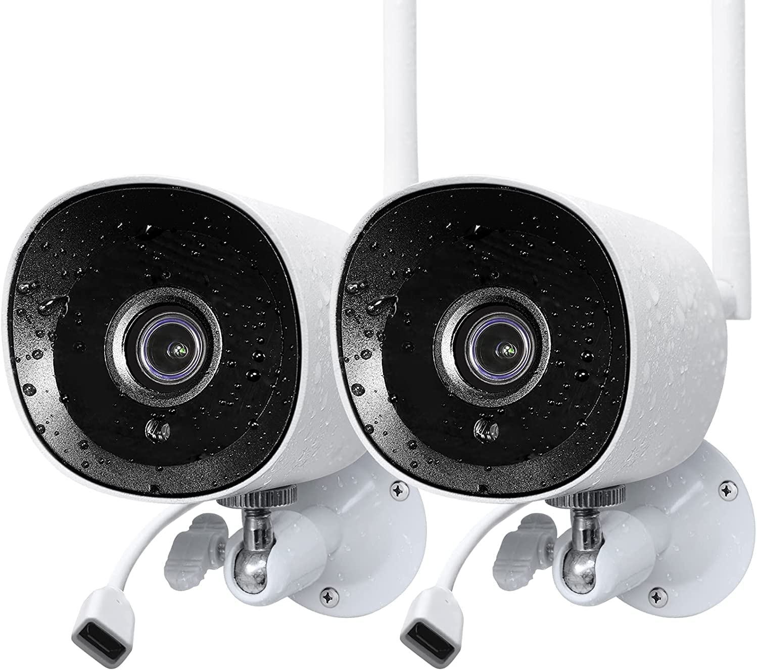 2-Pack 3MP Outdoor Security Camera with 2K Resolution & Night Vision - IP66 Waterproof Wired Surveillance System, 24/7 Live Video, Cloud Storage, Alexa & Google Assistant Compatible - Ideal for Home, Garage, and Business Security Monitoring