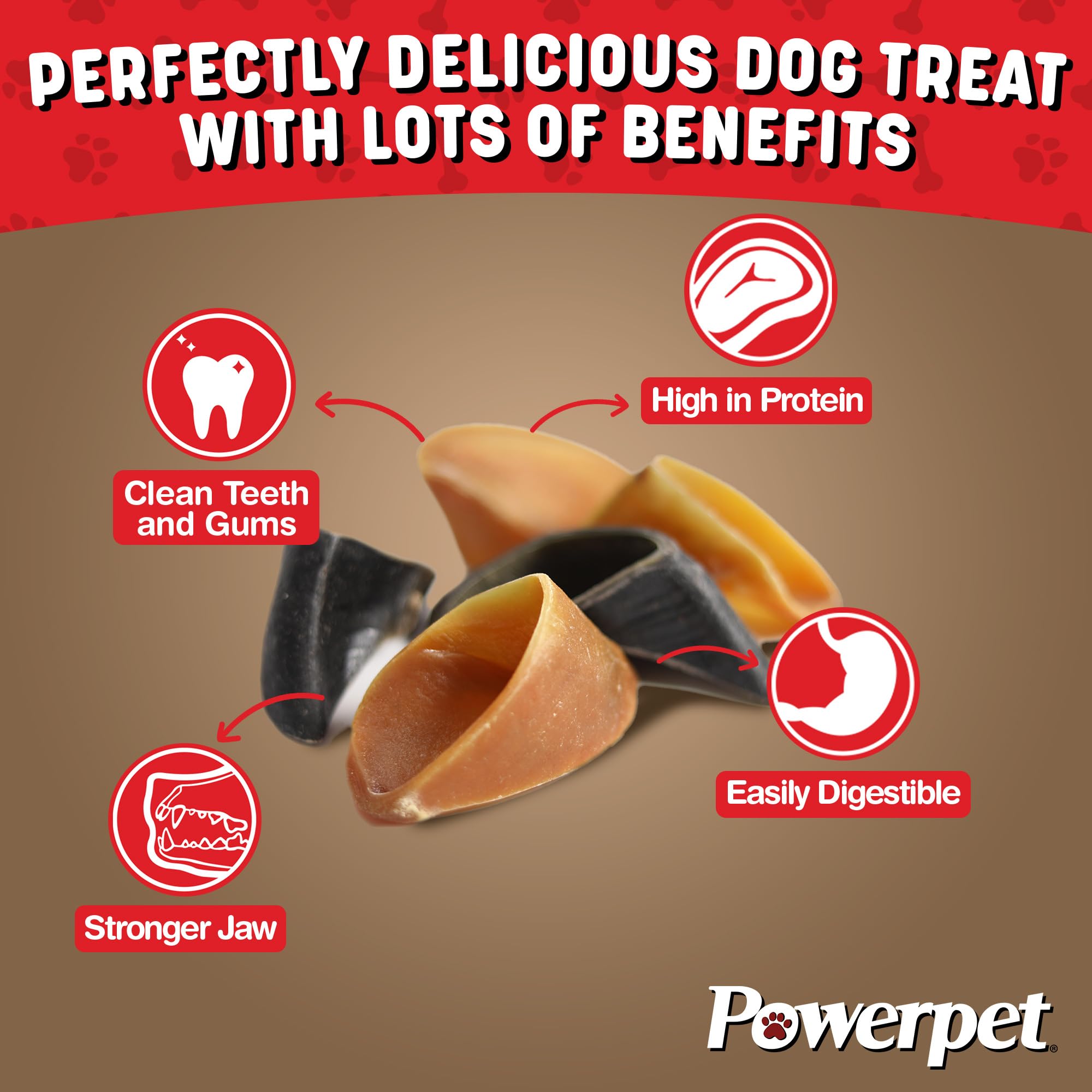 PowerPet 100% Natural Cow Hooves for Dogs - Long-Lasting Dental Chews for All Breeds, Tartar Control & Boredom Relief, Large Size Hoof Chew Treats (20 Pack) - Perfect for Aggressive Chewers, Teething Puppies & Dental Health Maintenance