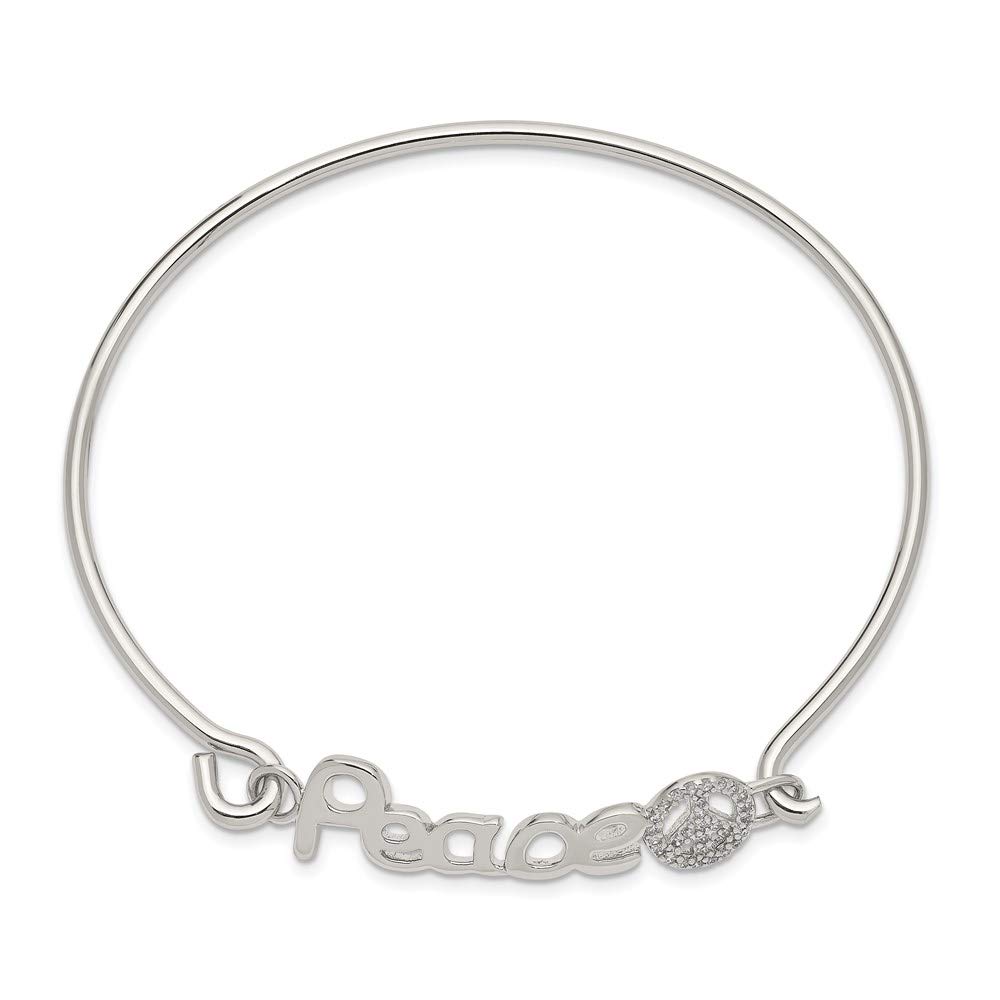 925 Sterling Silver Peace Sign Bangle Bracelet with Cubic Zirconia - Elegant Women's Jewelry Gift for Her (7 Inch) - Perfect for Everyday Wear, Special Occasions & Thoughtful Gifts
